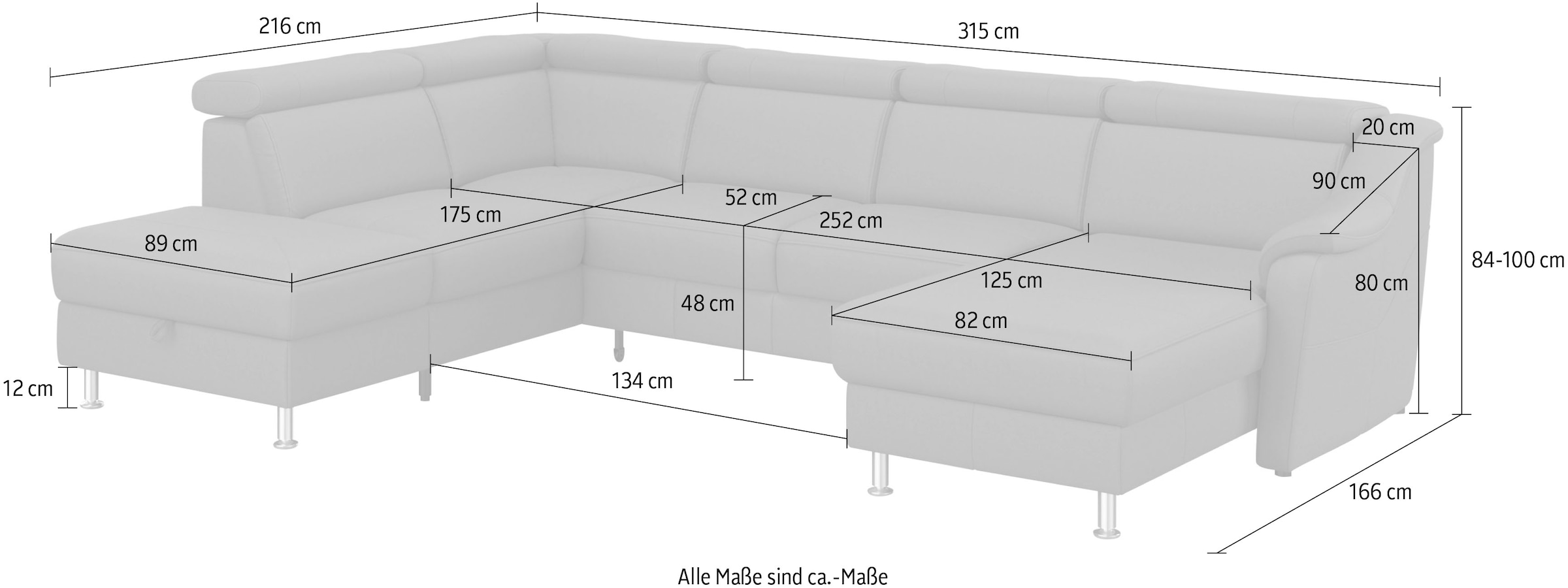 sit&more Wohnlandschaft »Freetown U-Form«, Kopfteilverstellung und Federkern, wahlweise mit Bettfunktion