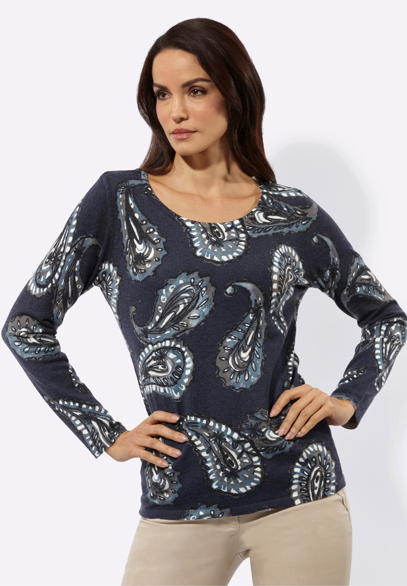 creation L Strickpullover »Druck-Pullover Feinstrickpullover mit Paisley-Dessin«