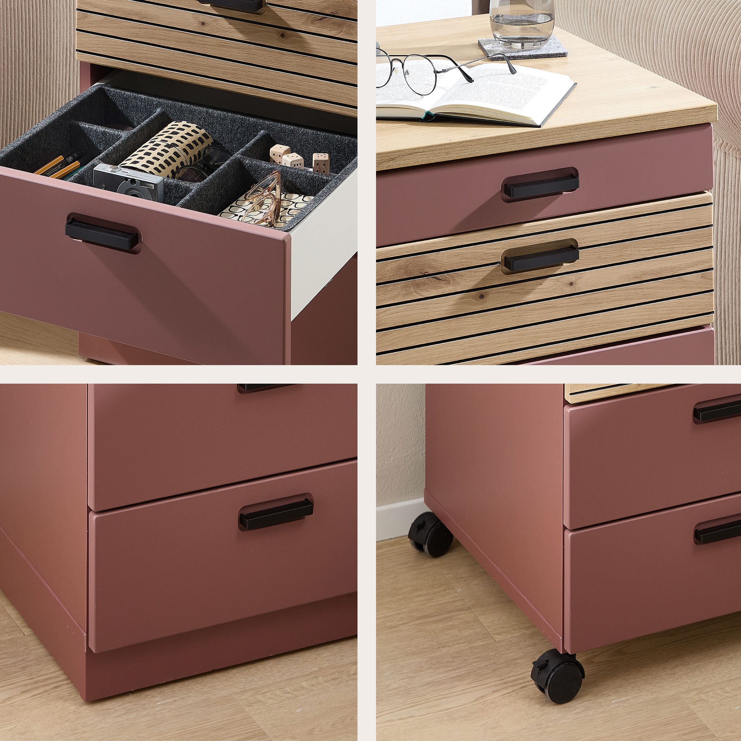 Innostyle Rollcontainer »Rollcontainer Glenn, 45 x 66 x 55 cm (B/H/T)« 1 Stk. tlg. inkl. Filzeinlage, 4 Rollen(2 mit Bremsen) oder Sockel, SK Soft-Close