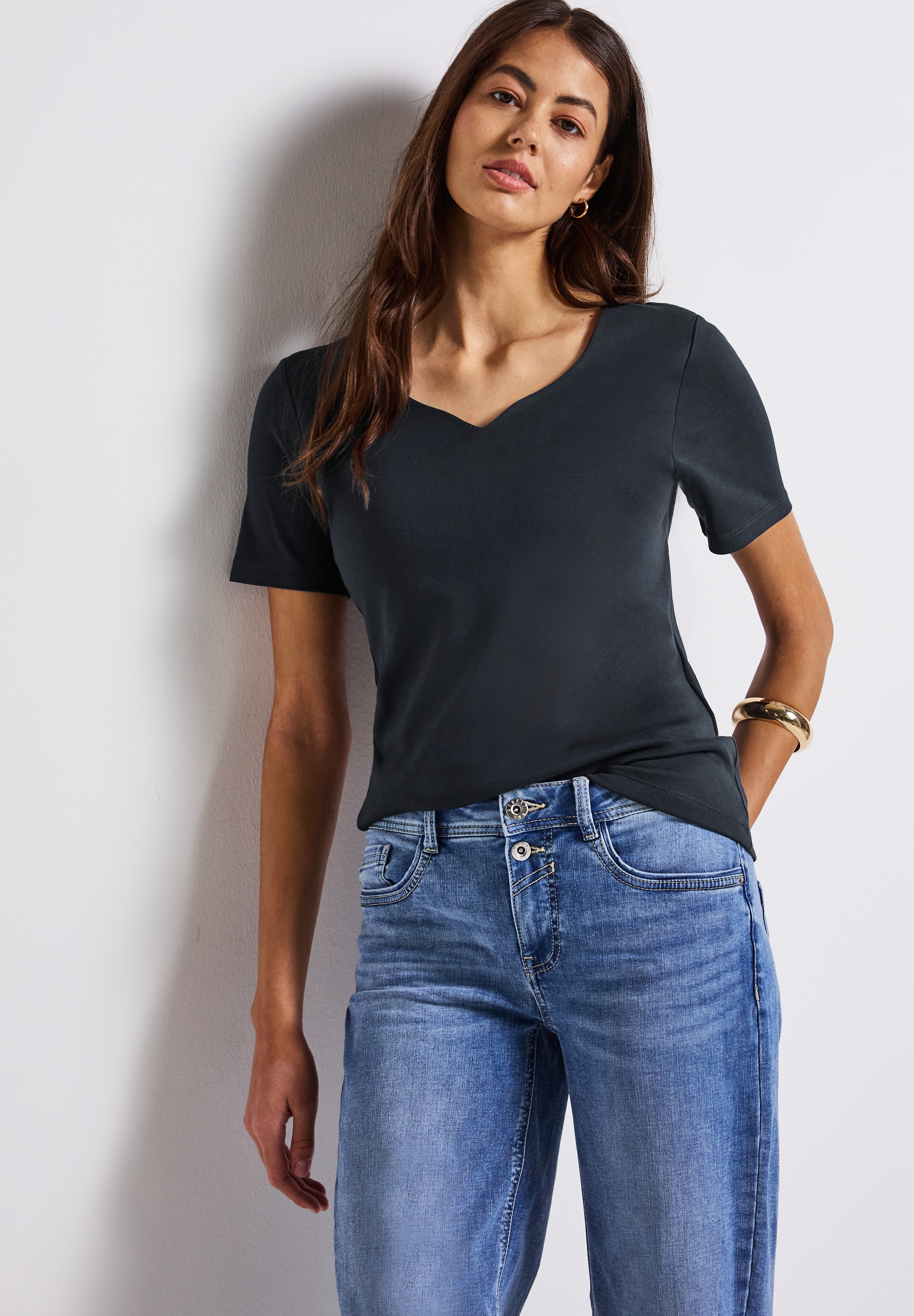 STREET ONE T-Shirt, mit Herzausschnitt