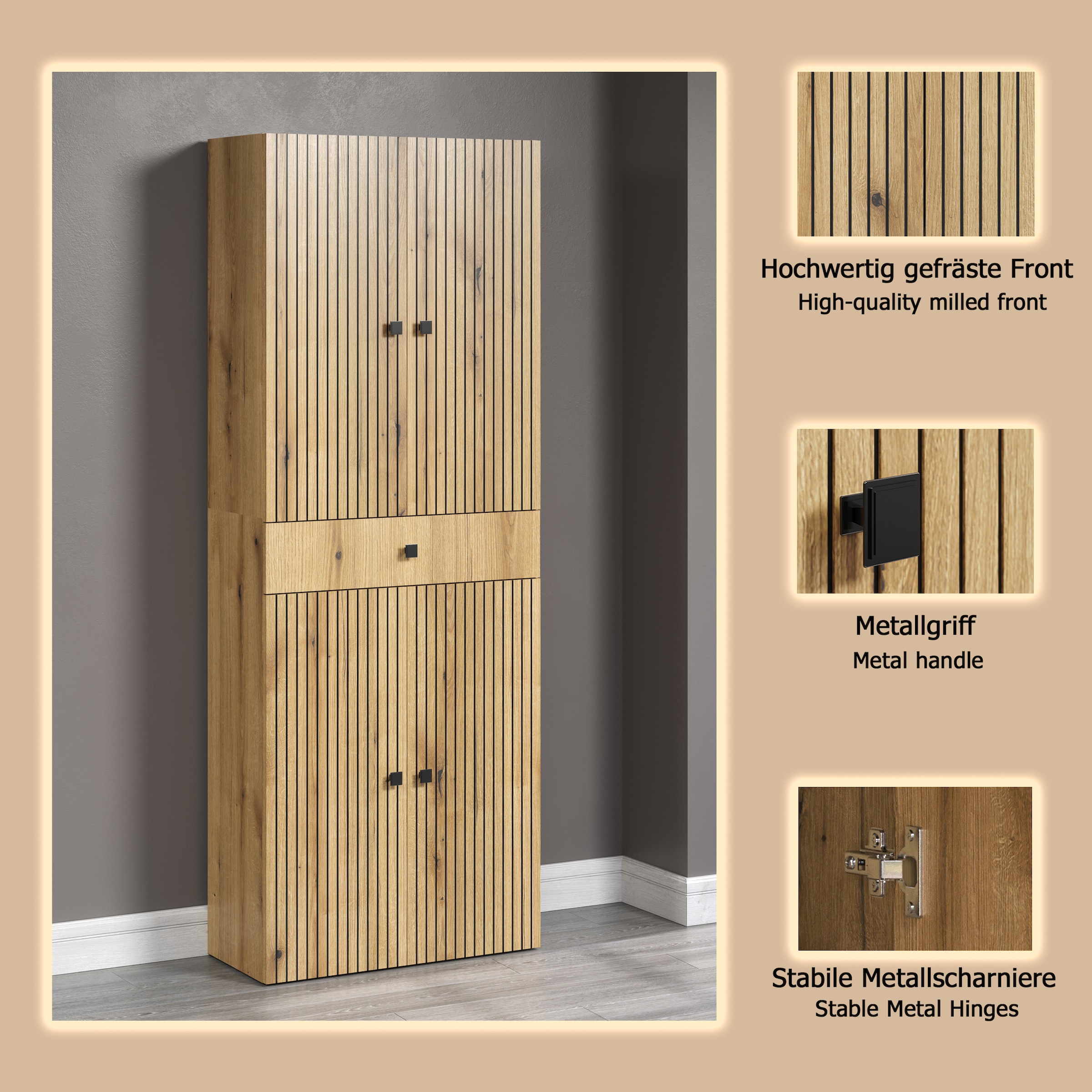 welltime Hochschrank »Amrum«, (1 St.), Badezimmerschrank mit und ohne Schublade - (B/T/H) 40-70/31/186 cm