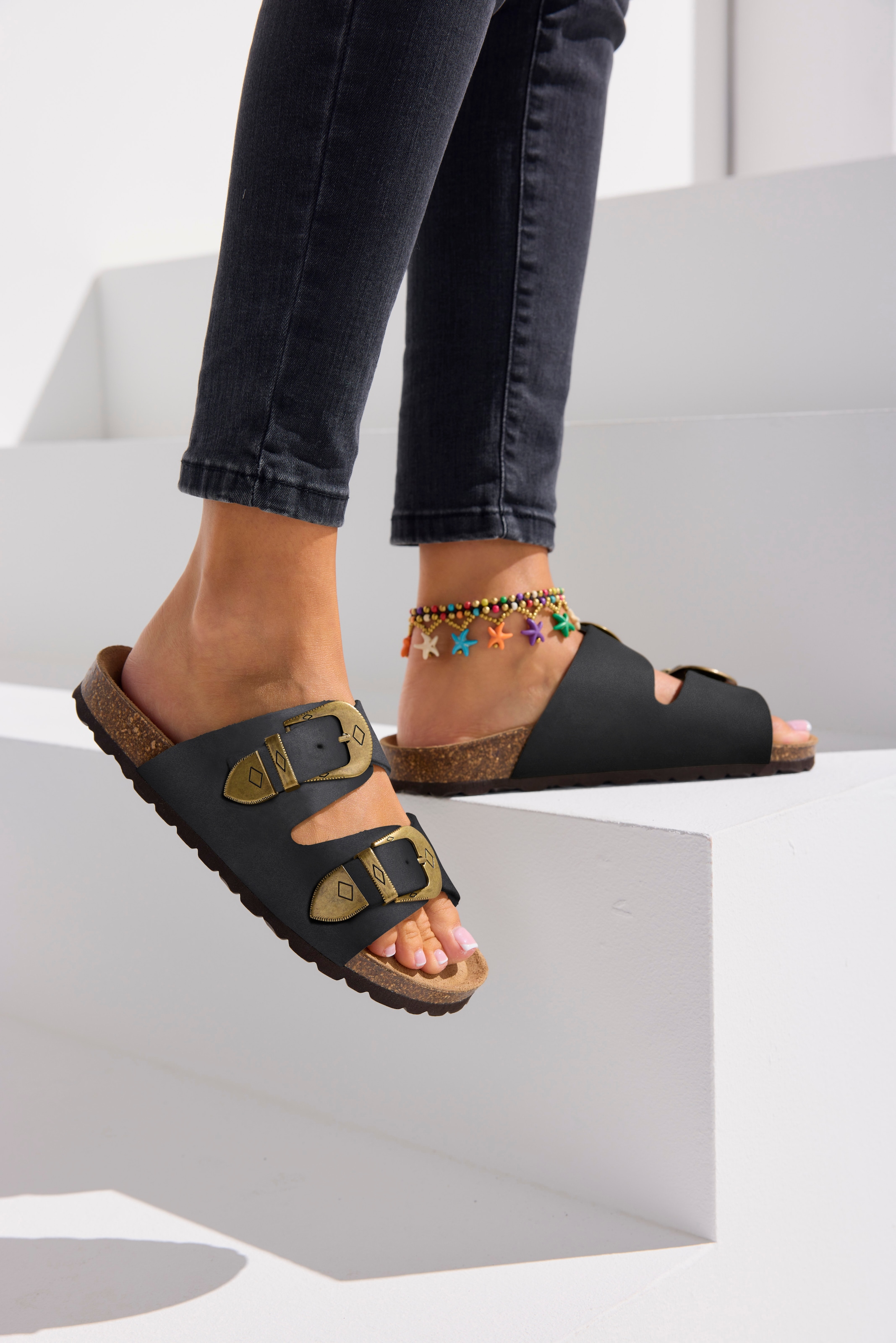 French Connection Pantolette »Mule, Sandale, offener Schuh, Sommerschuhe, Sandale, Lederpantolette«  NEU aus hochwertigem Leder mit weichem Korkfußbett