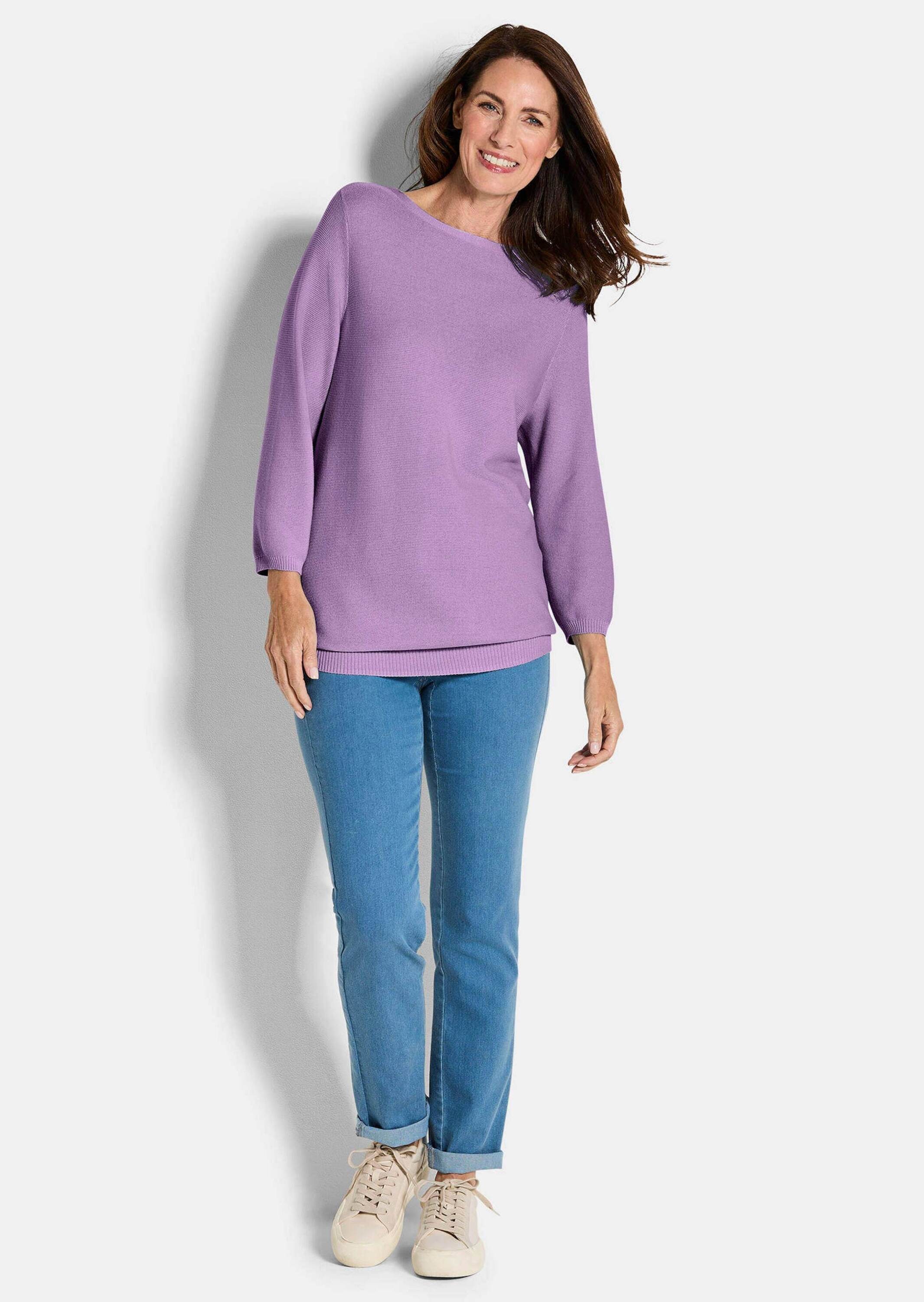 GOLDNER Rundhalspullover »Kurzgröße Eleganter Baumwollpullover, Halbarm« U-Boot-Ausschnitt