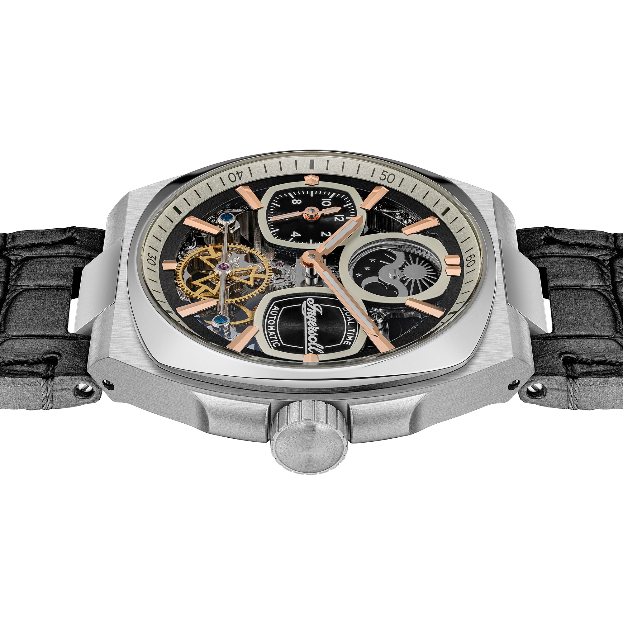 Ingersoll Automatikuhr »The Spirit« Armbanduhr, Herrenuhr, Mechanische Uhr, Lederarmband, analog, Dualzeit