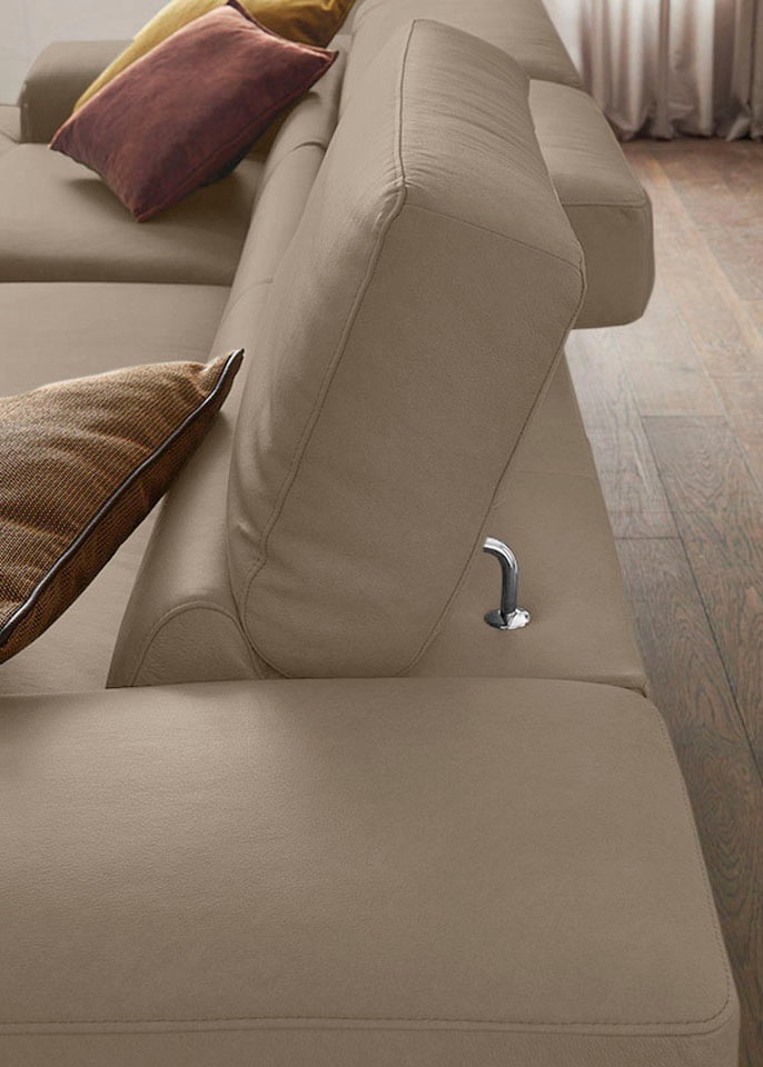 W.SCHILLIG Ecksofa »piedroo, Designsofa mit tollem Sitzkomfort, bequem und elegant, L-Form«, Kopfteilverstellung, wahlweise mit Sitztiefenverstellung, Breite 343cm