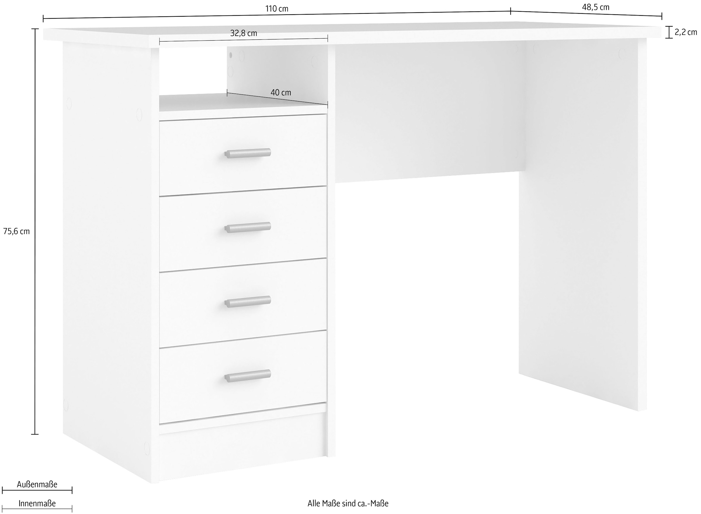 INOSIGN Schreibtisch »Function Plus, Arbeitstisch, Bürotisch, staurum, minimalistisch«, mit 4 Schubladen,1 Einlegeboden, zeitlos, 1 offenes Fachbreite 110 cm