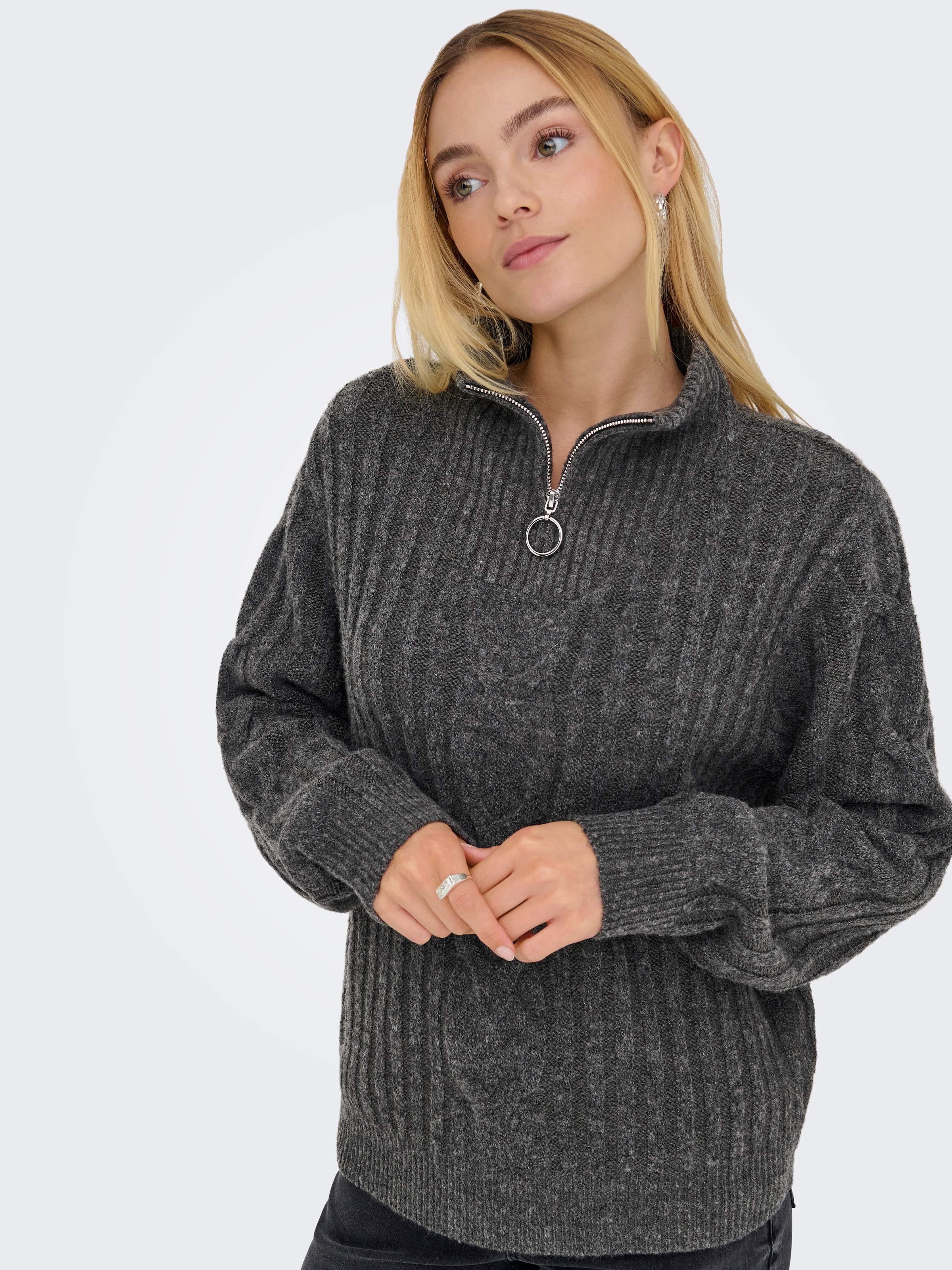 JDY Stehkragenpullover »JDYANDREA L/S ZIP CABLE PULLOVE KNT NOOS«