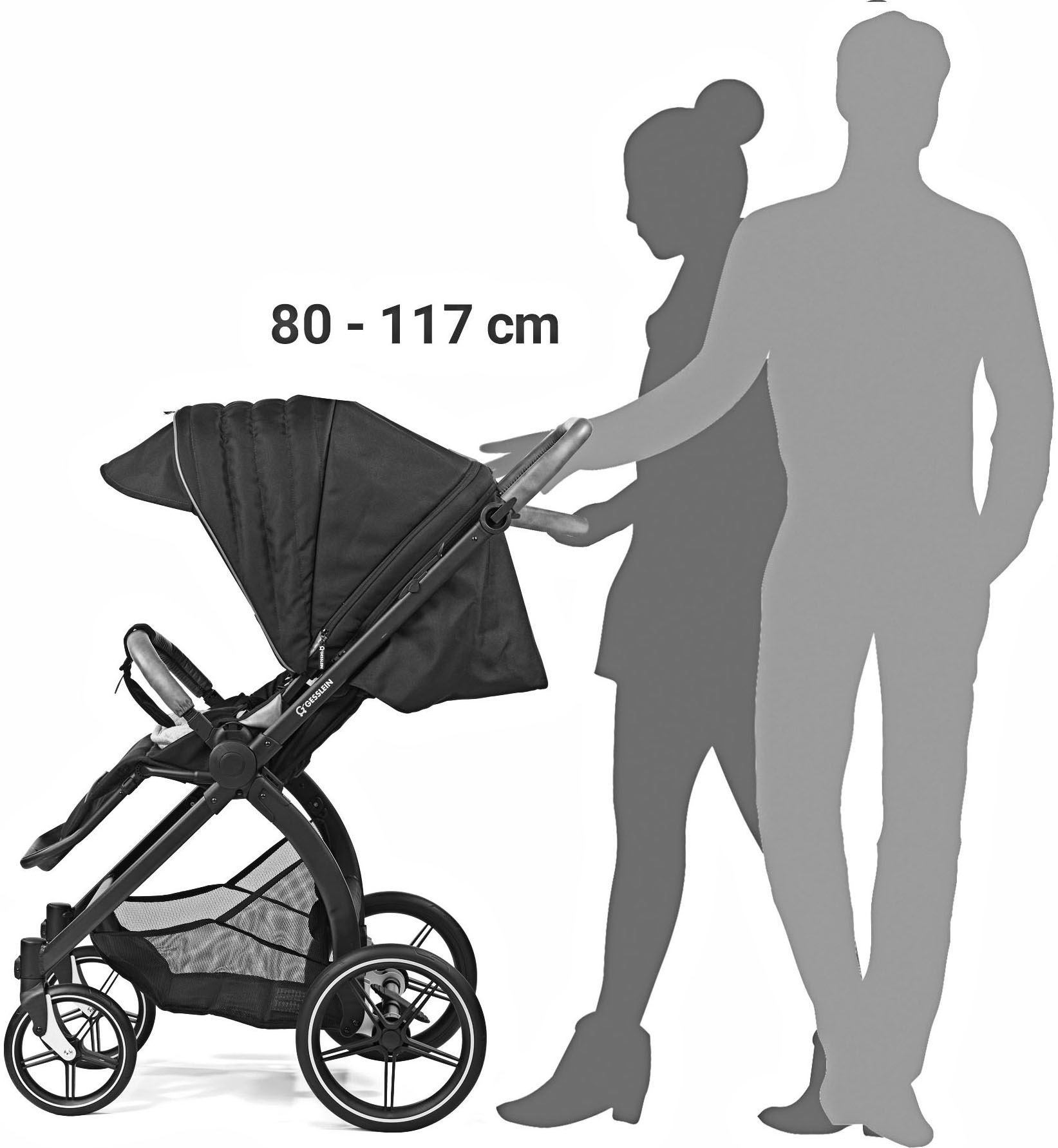 Gesslein Kombi-Kinderwagen »FX4 Soft+ mit Aufsatz Swing schwarz, beere«, mit Babywanne C3 und Babyschalenadapter