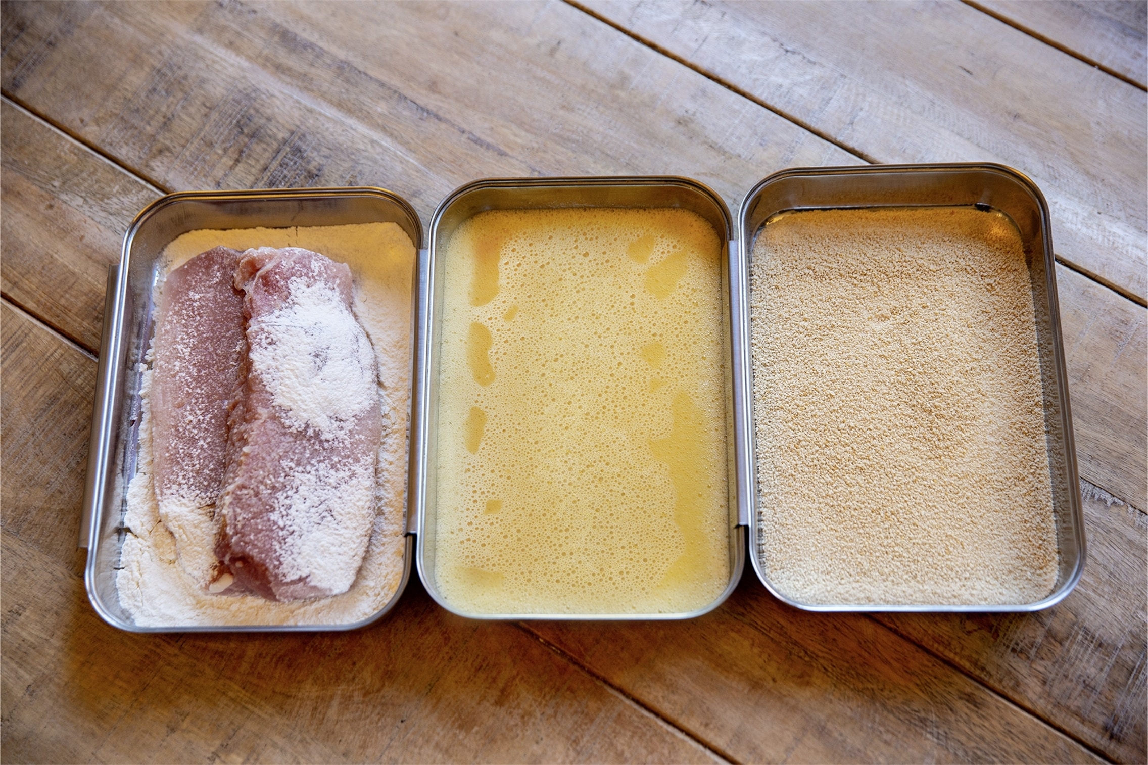 Maximex Panierschale »Edelstahl«, 3 tlg., aus Edelstahl, Panierstraße für Schnitzel, Fisch & Gemüse, spülmaschinengeeignet