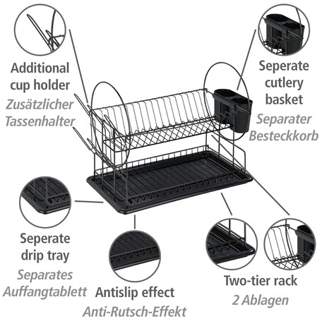 WENKO Geschirrständer »Modell Premium Do«, Geschirrabtropfer mit Besteckkorb und Tassenhalter, 2 Etagen