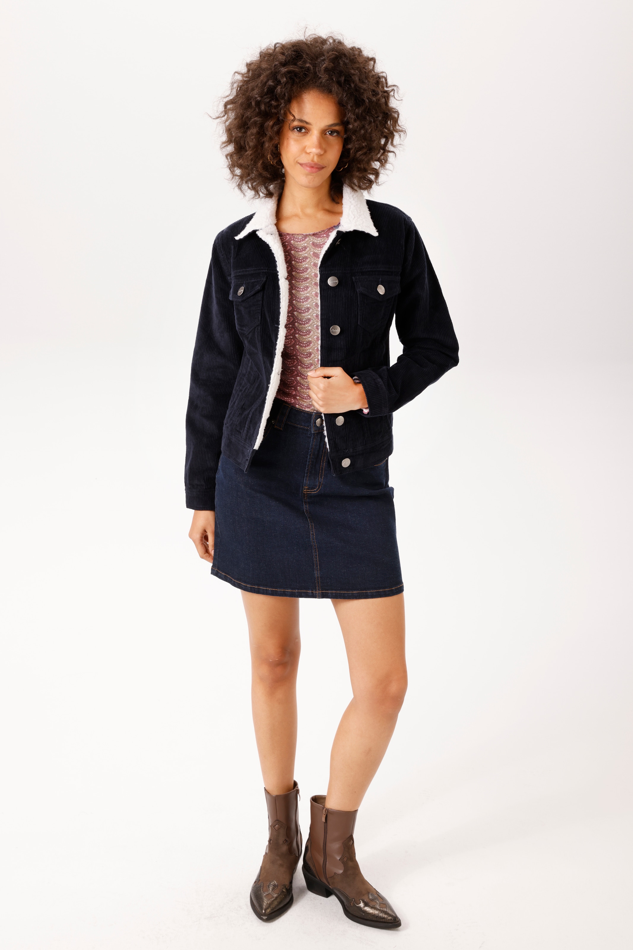 Aniston CASUAL Cordjacke mit weichem Teddy-Plüsch am Kragen - NEUE KOLLEKTION