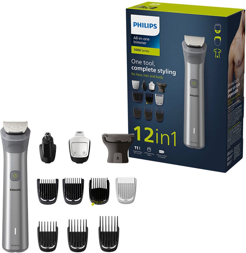 Philips Multifunktionstrimmer »Series 5000 MG5940/15« 12 Aufsätze All-in-One Trimmer, 12-in-1 für Gesicht, Körper und Kopfhaare in silberfarben