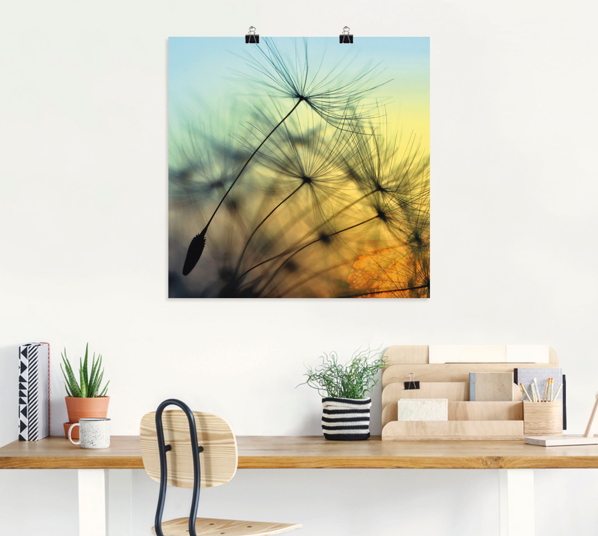 Artland Wandbild »Goldener Sonnenuntergang und Pusteblumen«, Blumen, (1 St.), als Alubild, Outdoorbild, Leinwandbild, Poster, Wandaufkleber