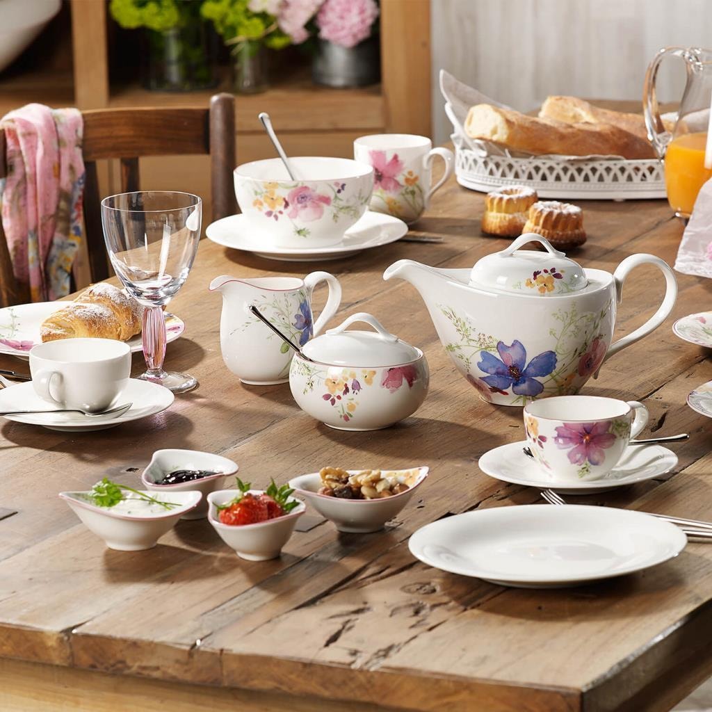 Villeroy & Boch Geschirr-Set »Teezubehör-Set Mariefleur Gris Basic 3er Set bunt« Spülmaschinengeeignet, Mikrowellenfest