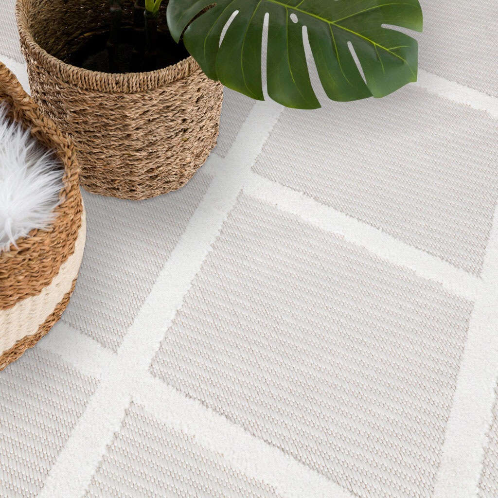 Carpet City Teppich »In-& Outdoorteppich Santorini 457, 3D-Effekt, Raute-Look«, rund, 5 mm Höhe, Wetterfest & UV-beständig für Terrasse, Balkon, Küche, Flur