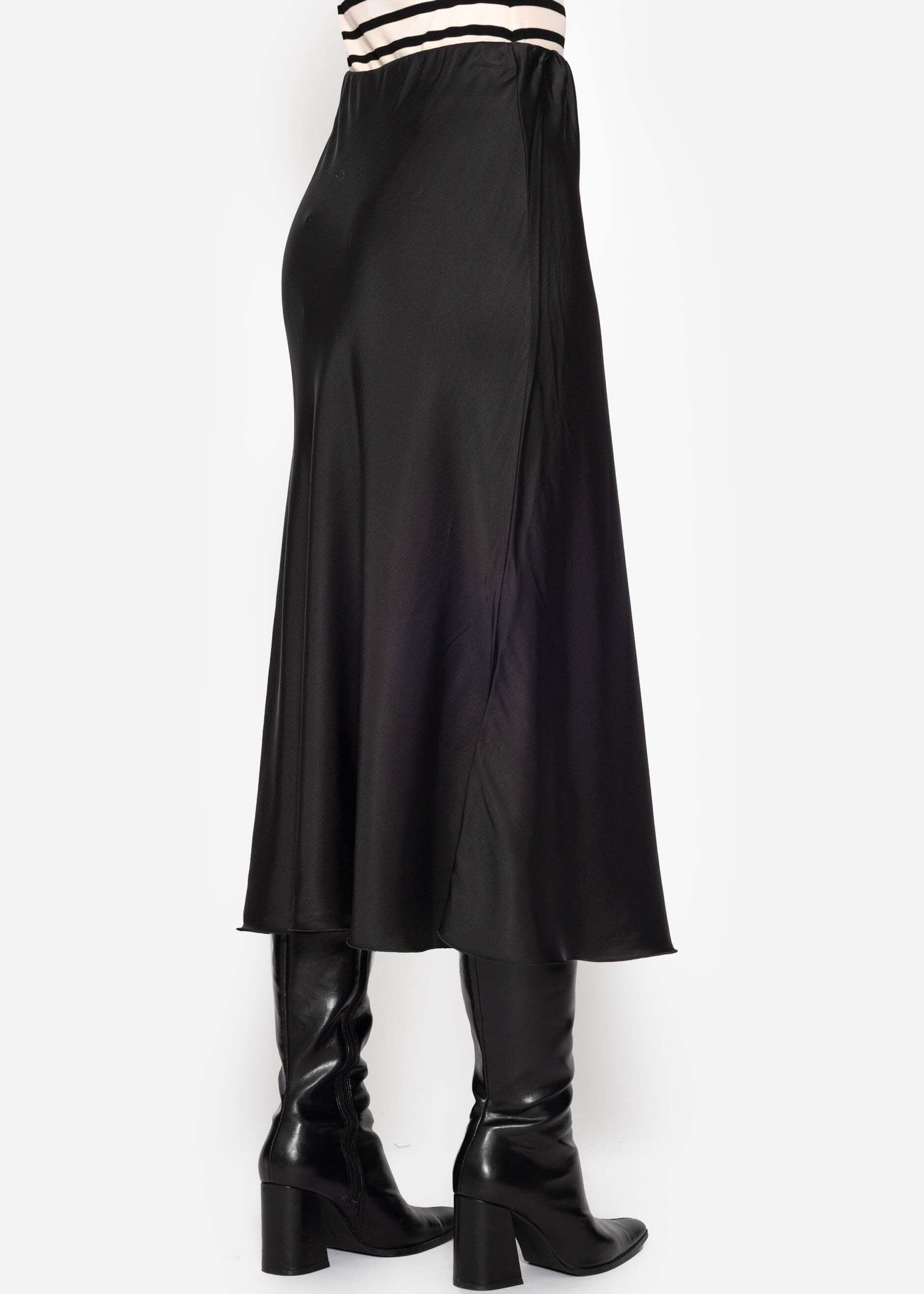 SASSYCLASSY Satinrock »Satinrock« Satin Rock in A Linie in Midi Länge mit elastischem Bund Schwarz