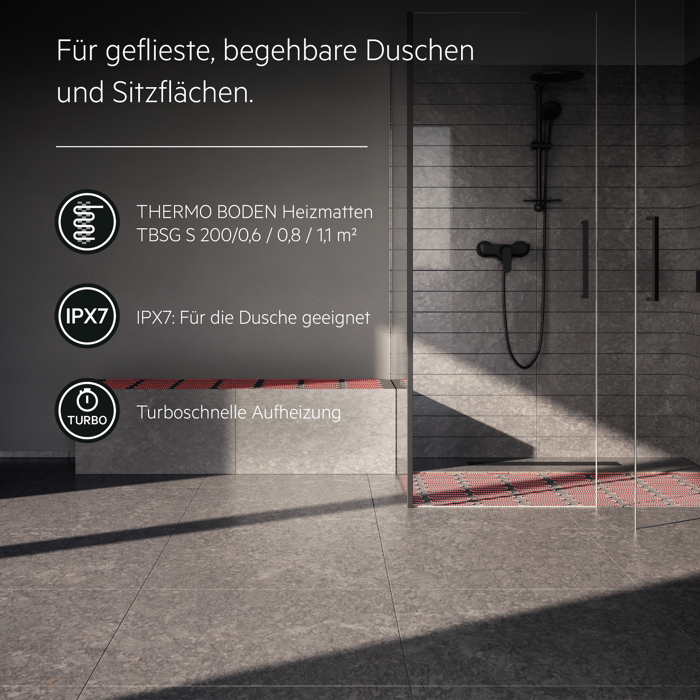 AEG Haustechnik Fußbodenheizung »Wellness Thermo Boden »TBSG 200/1.1 ««, Elektrische Fußbodenheizung, Heizmatte 1,1 m², 200 W/m²