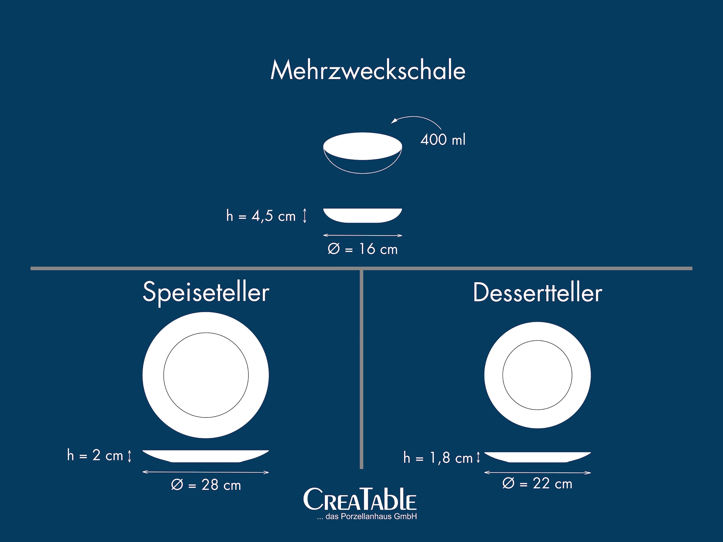 CreaTable Teller-Set »Unico, Tellerset, 12-tlg.« Eleganter Flair, Breite Fahne, Edel