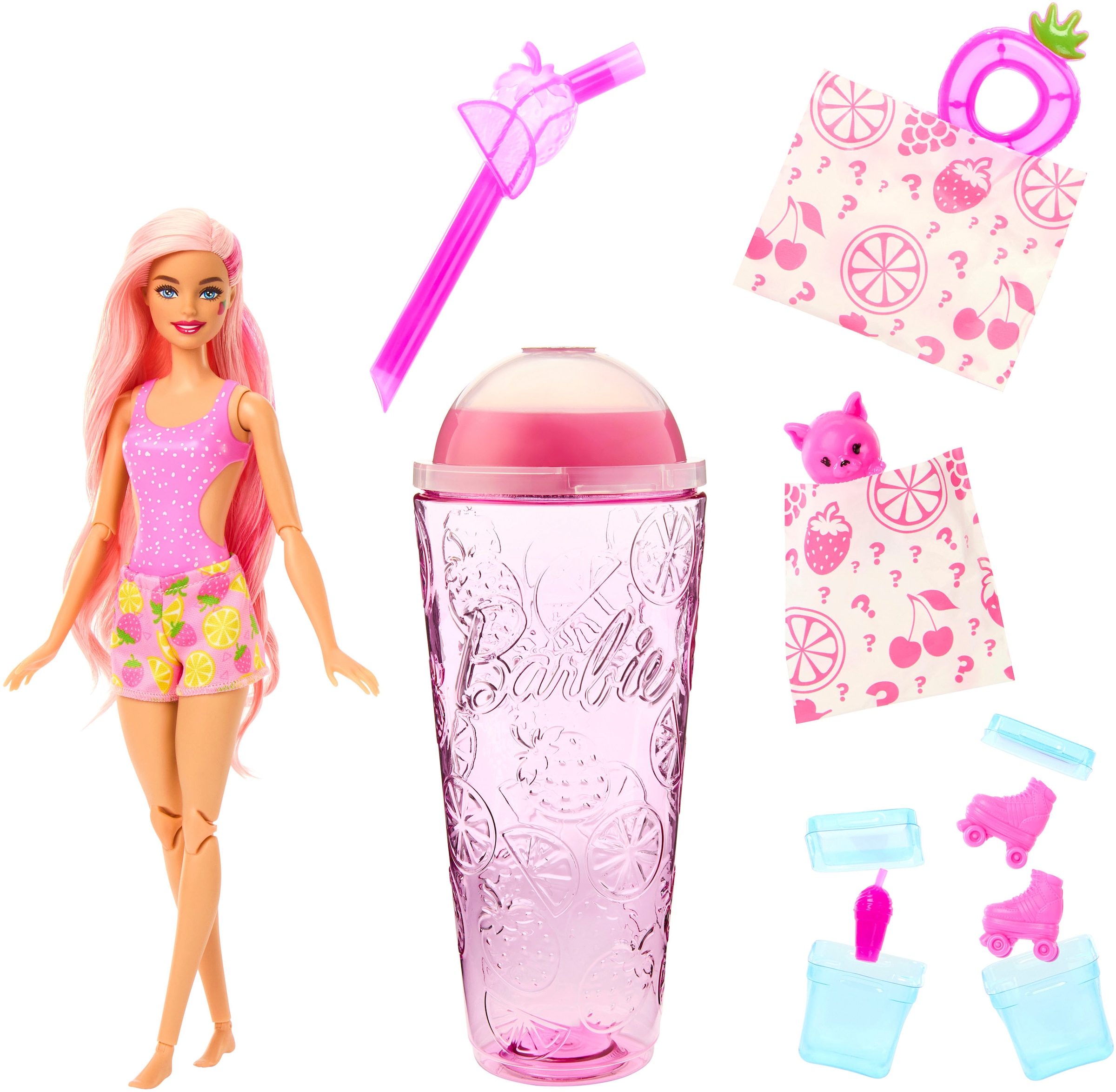 Barbie Anziehpuppe »Pop! Reveal, Fruit, Erdbeerlimonadendesign«, mit Farbwechsel