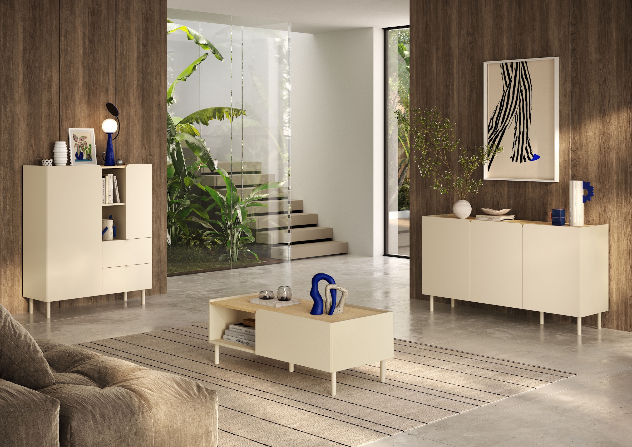 OTTO home Lowboard »Dobbiaco, 202 cm breit, 4 Türen, Mediaboard, TV-Schrank« Innenliegendes Top, gerade Metallfüße, Tür mit Rundung