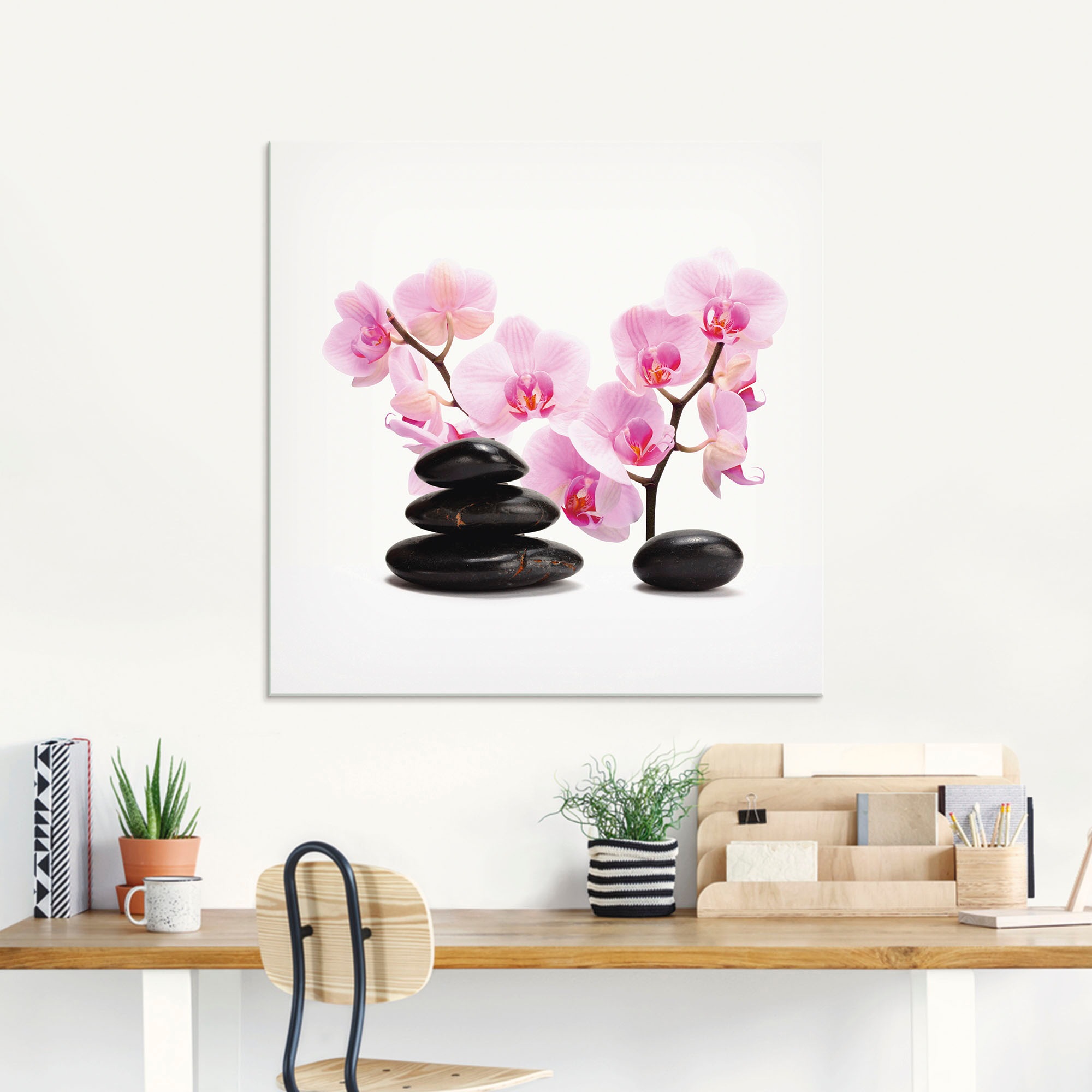 Artland Glasbild »Schwarze Steine und pinke Orchidee«, Zen, (1 St.), in verschiedenen Größen