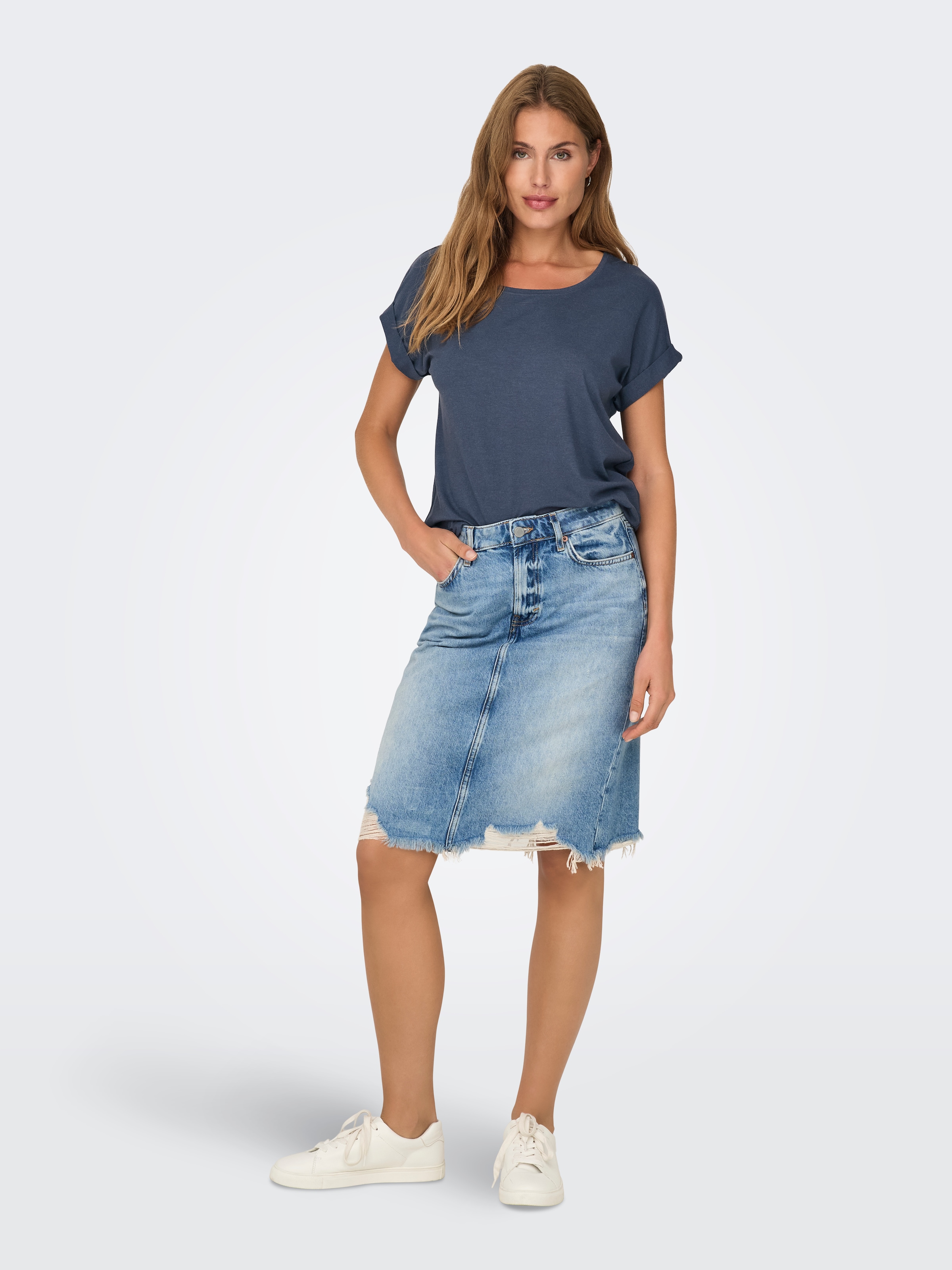 ONLY T-Shirt »ONLMOSTER – Kurzarmshirt mit Aufschlag und klassischem Look«, unifarben, casual, regular fit, Viskosemischung, Rundhals