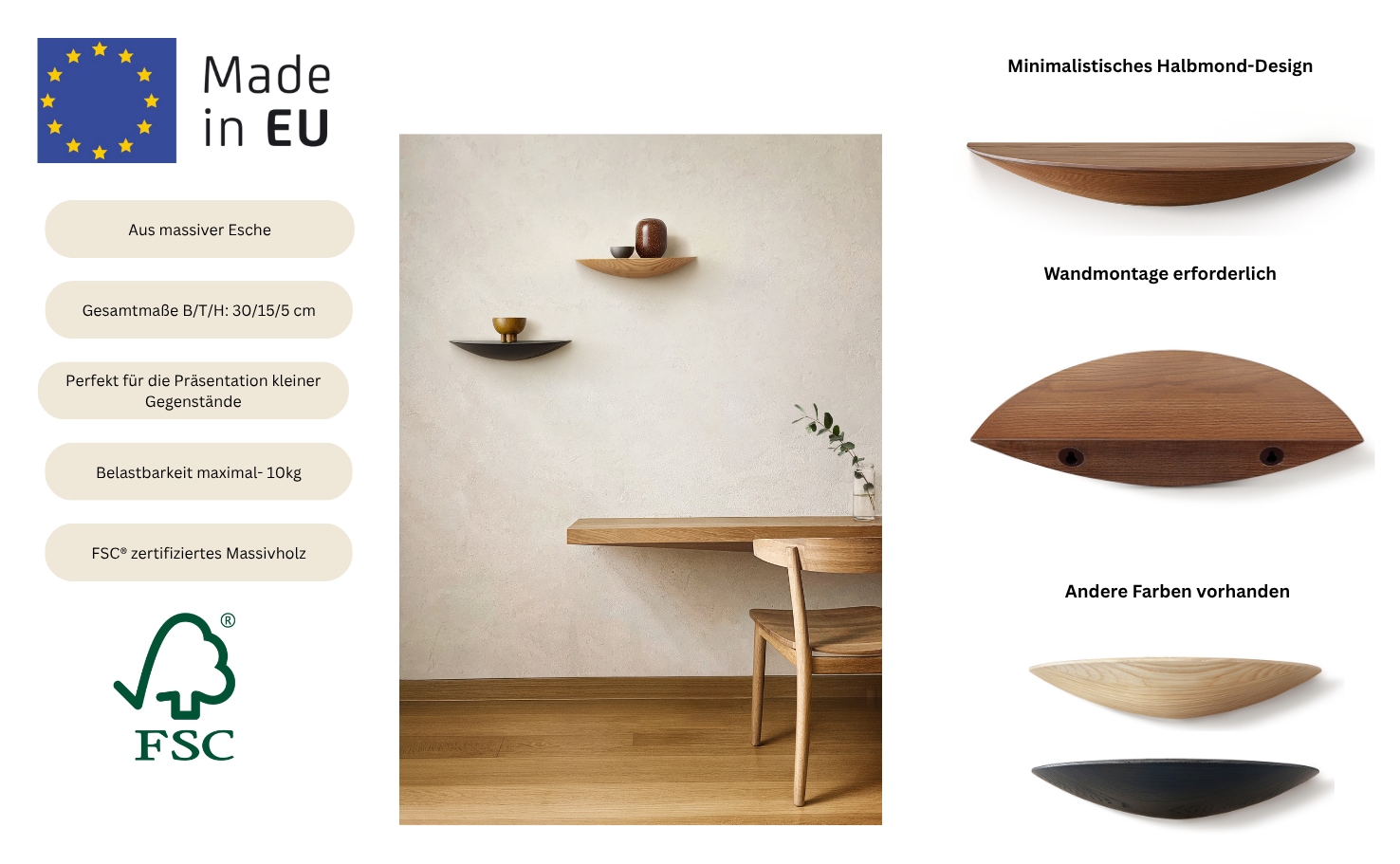 Home affaire Wandregal »Drop« 1 Stk. tlg. Breite 30 cm, Massivholz, FSC®-zertifiziert