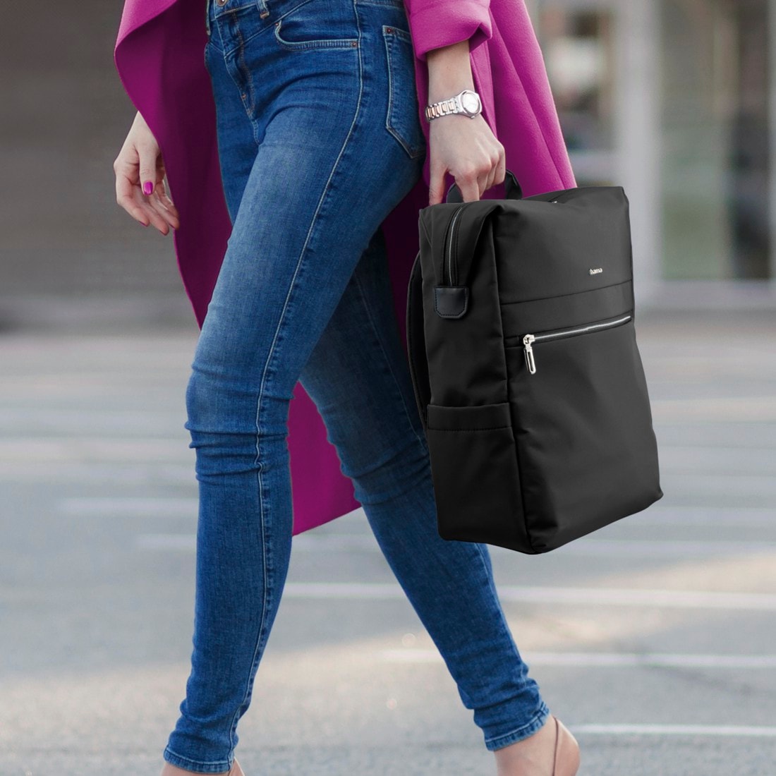 Hama Laptoprucksack »Laptoprucksack (bis 41 cm (16,2“), wasserabweisend, gepolstert, 15 l)« extralanger Reißverschluss, Fach für Wertsachen