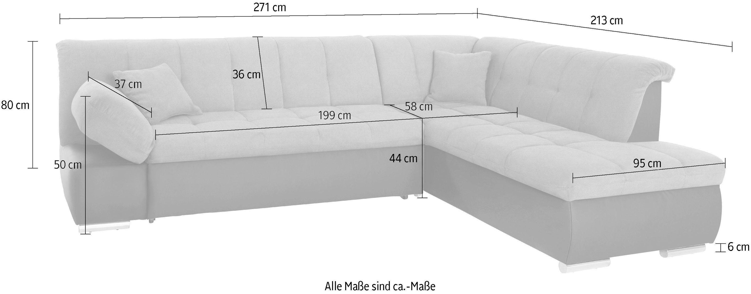 DOMO collection Ecksofa »MONA 271x213 cm, modern und komfortabel« whlw. mit Bett- und Armlehnfunktion, L-Form