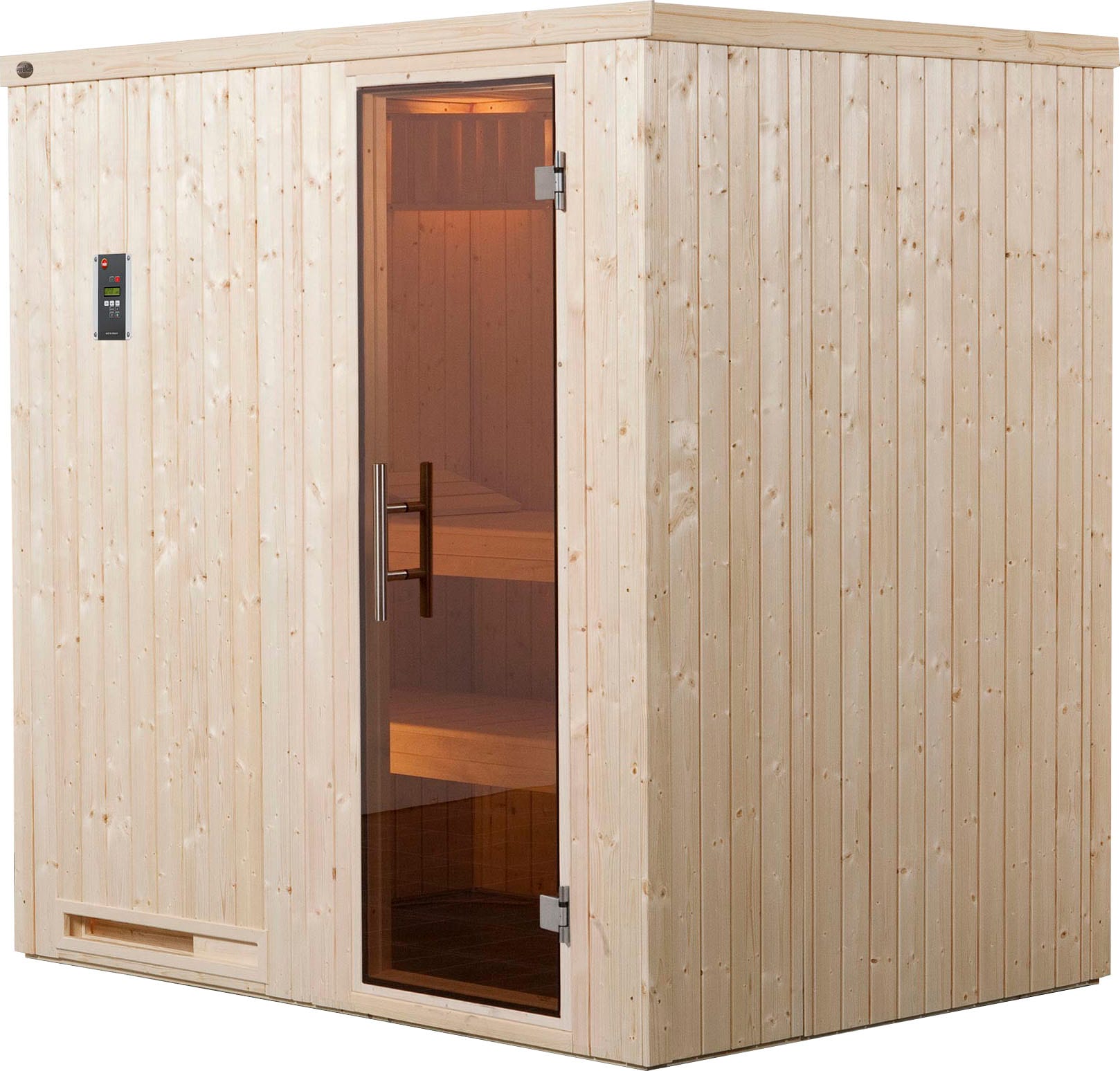 Sauna »Halmstad«, (Set), 7,5 kW Bio-Ofen mit digitaler Steuerung