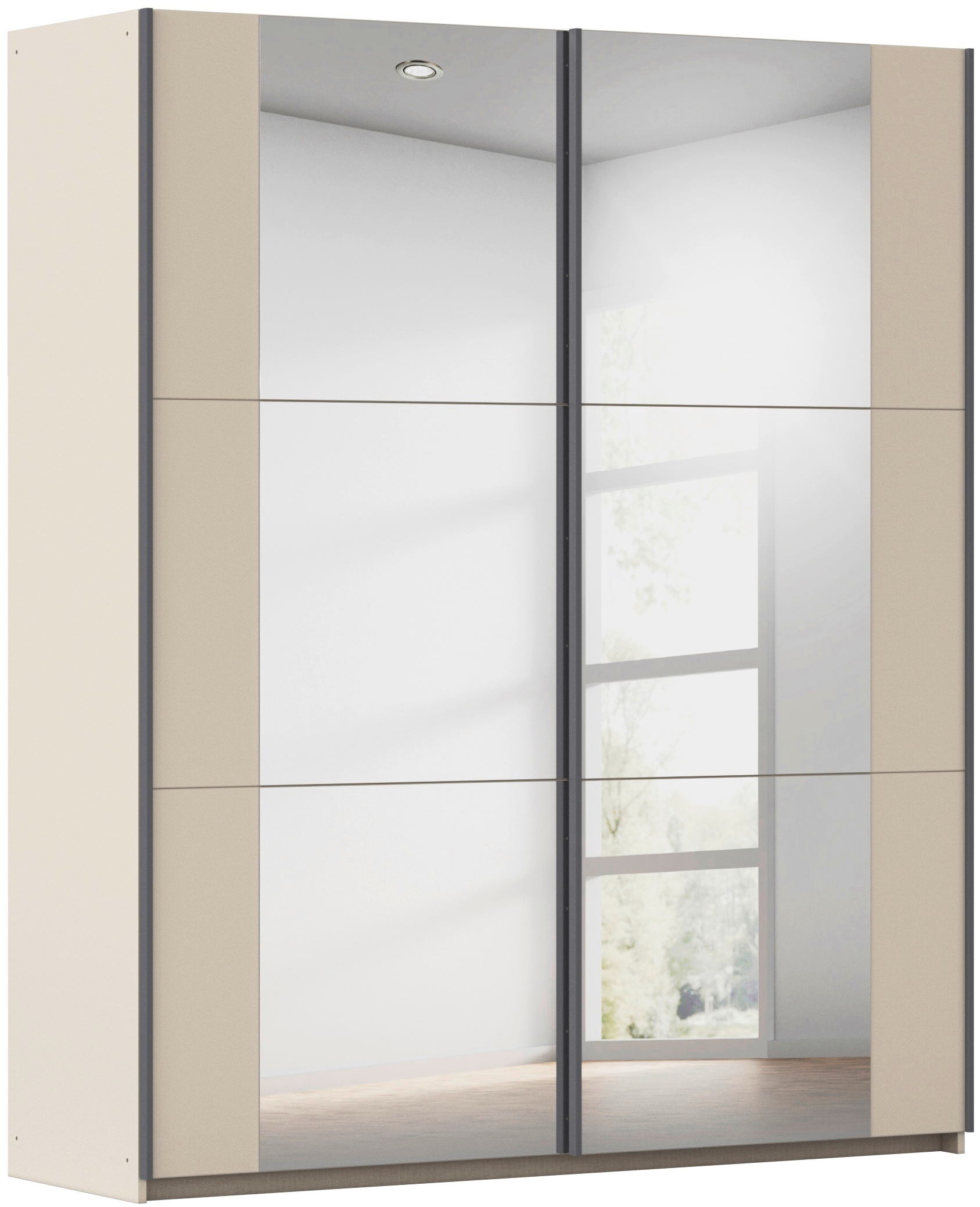 rauch Schwebetürenschrank »Kleiderschrank Drehtürenschrank Schrank Garderobe KRONACH« in 3 Ausstattungen BASIC/CLASSIC/PREMIUM, Breiten 131/175/218/261 cm,  optional ohne, mit 1 oder 2 Spiegel, viel Stauraum MADE IN GERMANY