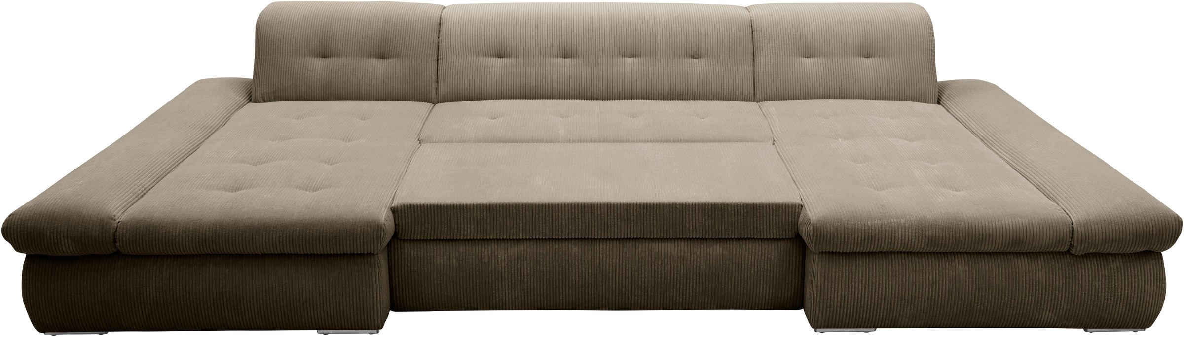 DOMO collection Wohnlandschaft »Moric wahlweise mit Bettfunktion und Armteilverstellung, XXL«, U-Form, beidseitig mit Recamiere, incl. Zierkissen, Cord-Bezug