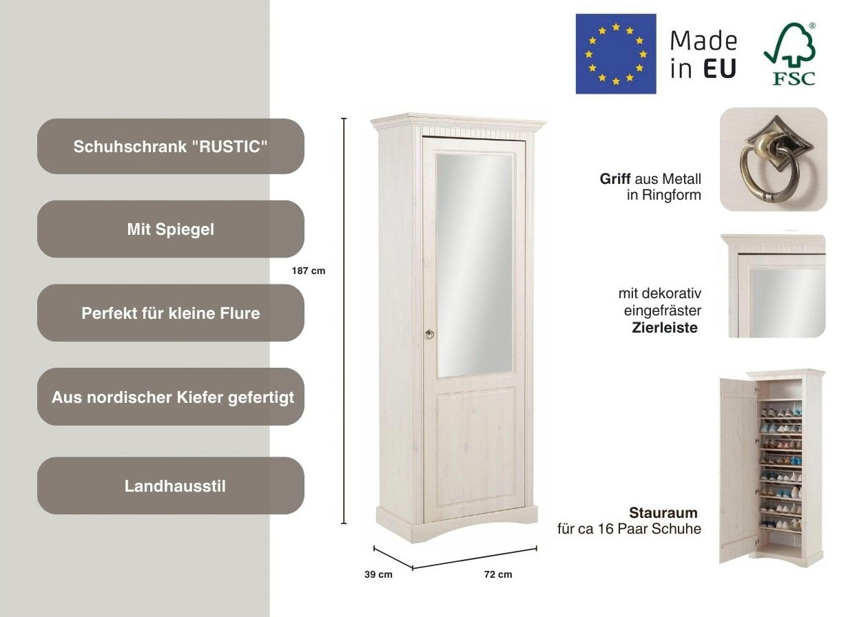 Home affaire Schuhschrank »Rustic«, aus massiver Kiefer, Breite 71 cm, FSC®-zertifiziert