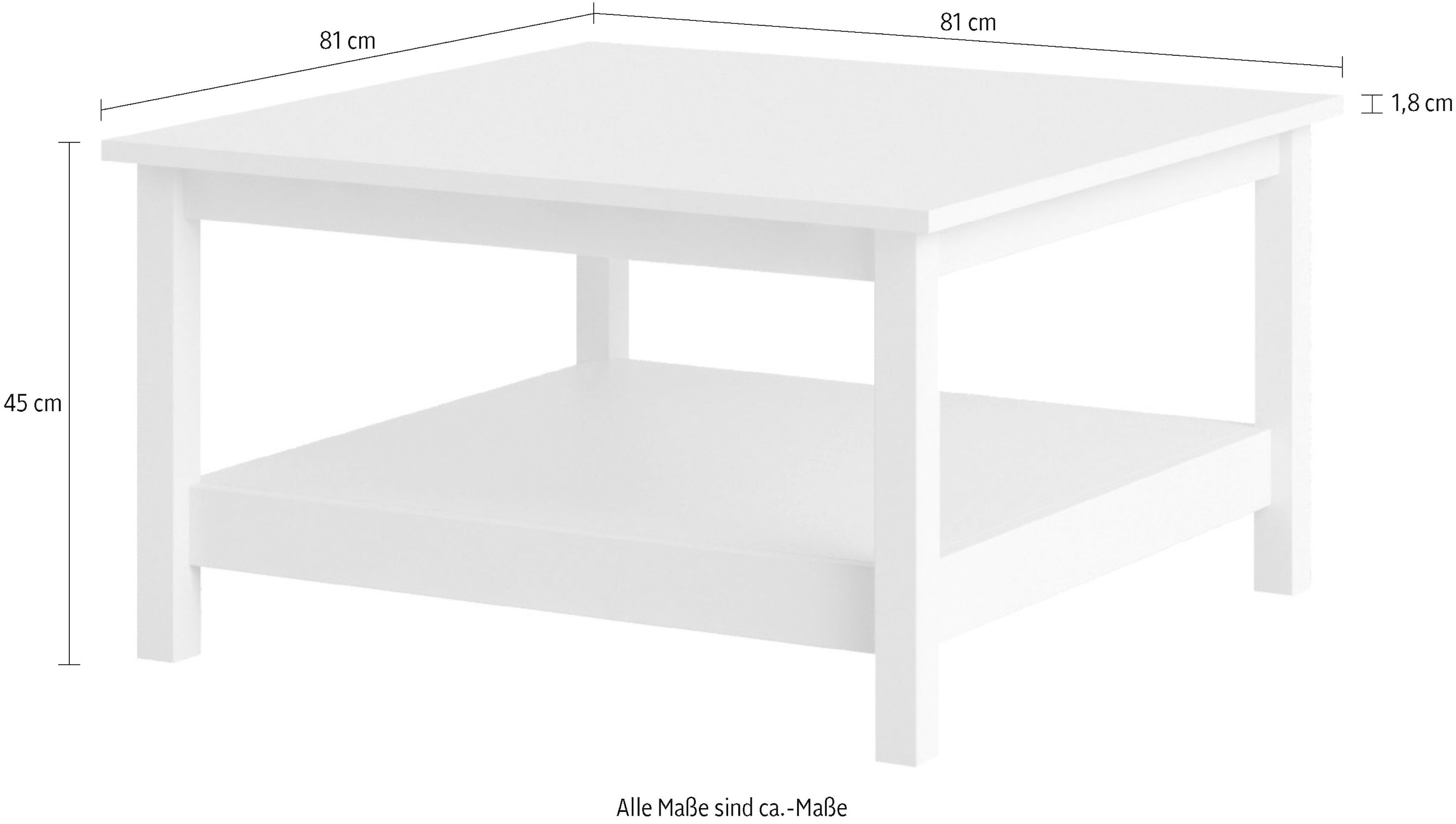Home affaire Couchtisch »Madrid, Beistelltisch, Sofatisch, Kaffeetisch, Wohnzimmertisch«, Coffee Table mit zusätzlicher Ablage, Maße B/T/H 81 x 81 x 45 cm