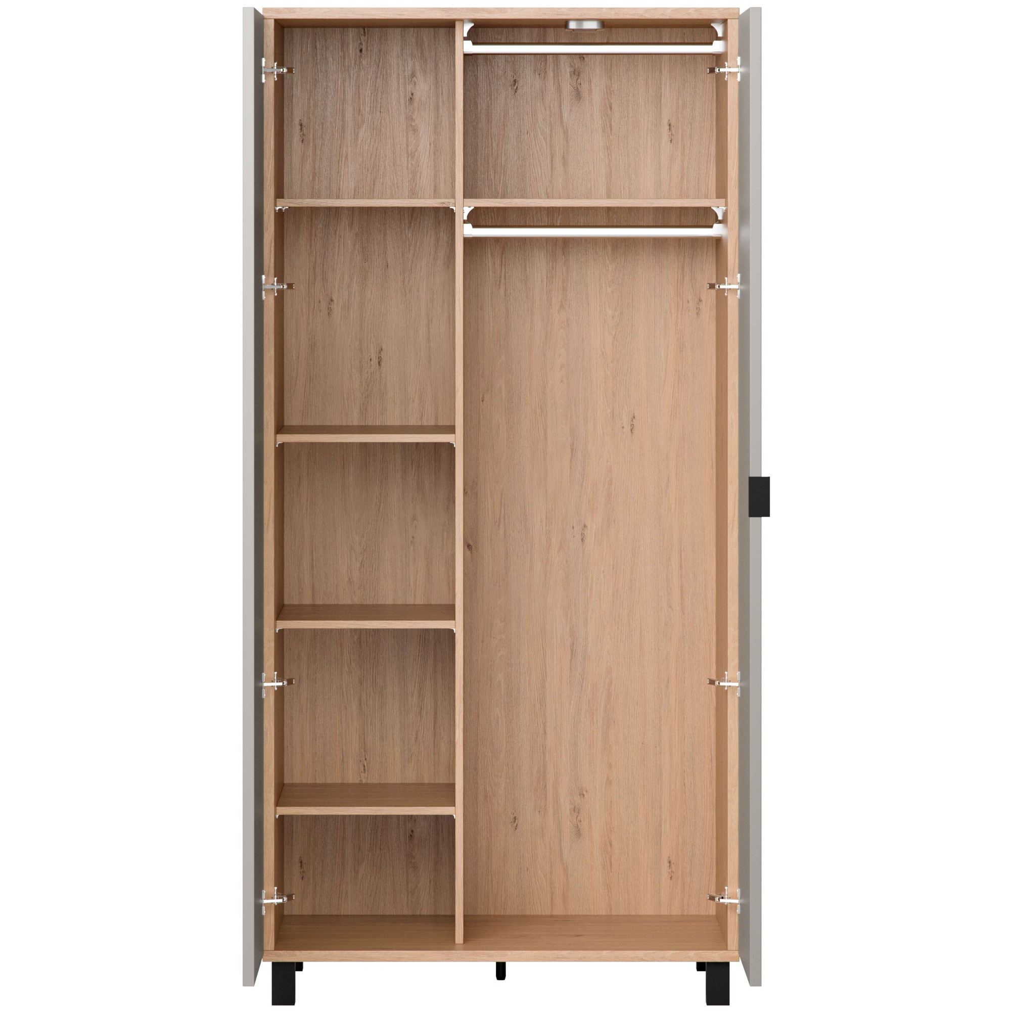 VOX Kleiderschrank »SIMPLE , Wäscheschrank mit 5 Einlegeböden und 2 Kleiderstangen« B/H/T ca. 93/186/57cm,  mit 2 Drehtüren und schwarzen Griffen, Maße B/T/H: 92,5/57/189,5 cm