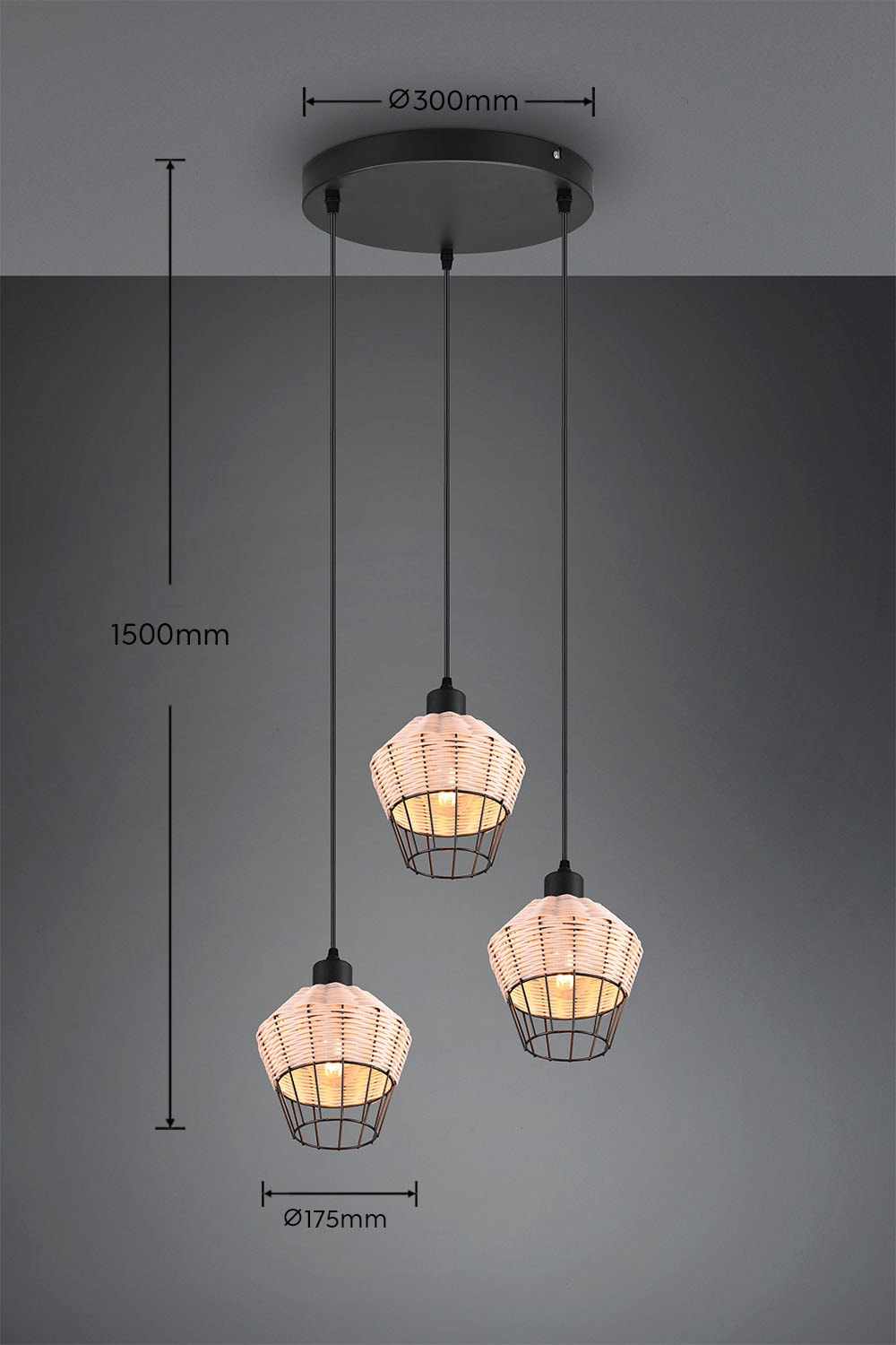 REALITY Leuchten Pendelleuchte »Borka«, 3 flammig, Leuchtmittel E27 | ohne Leuchtmittel, Boho Hängelampe aus Rattan 3-flammig exkl E27 max 40W höhenverstellbar