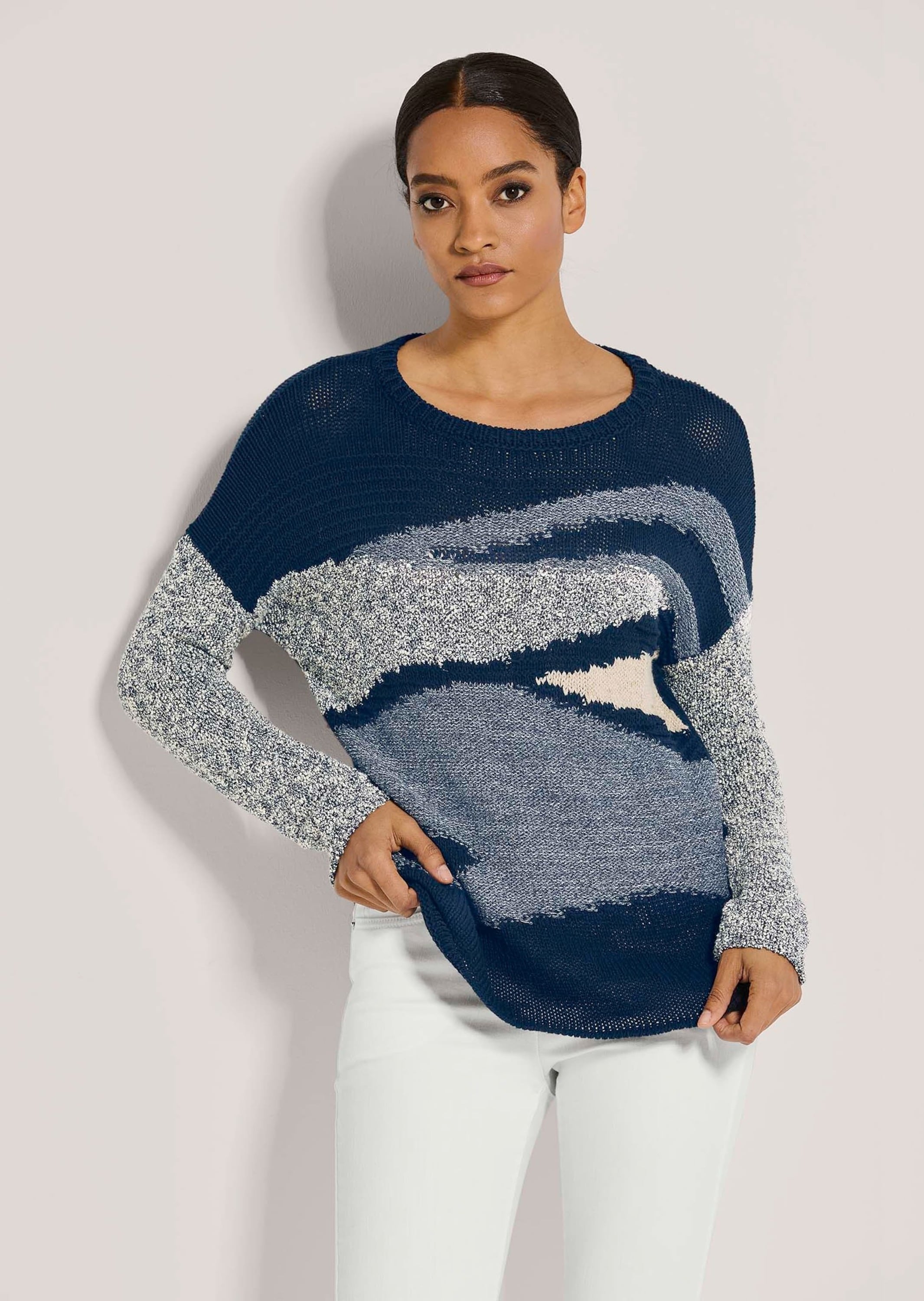 MADELEINE Longpullover »Pullover Rundhals-Pullover mit Intarsien«