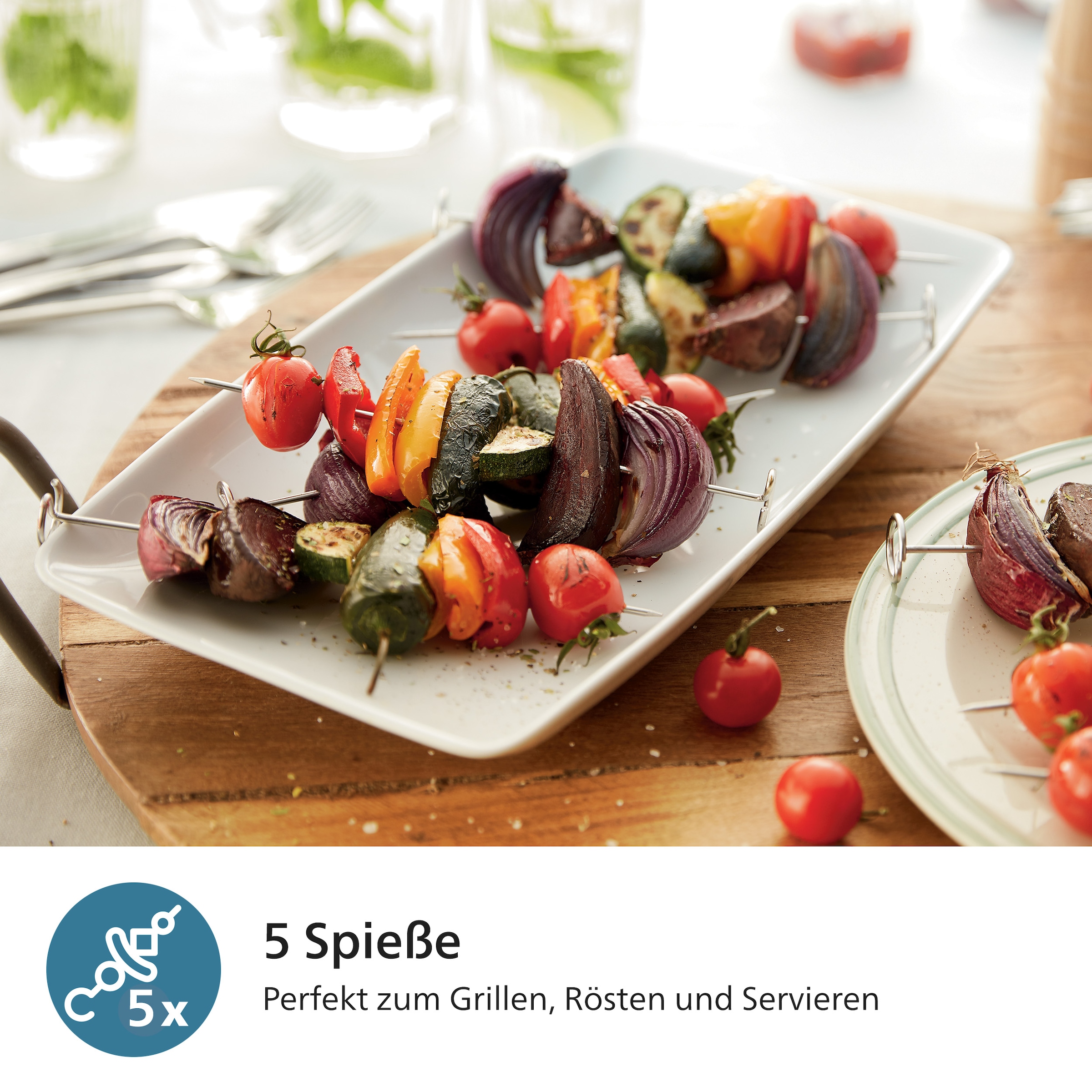 Philips Grillpfanneneinsatz »HD9946/00 für Airfryer 6,2 l, Grillplatte zum Garen auf 2 Ebenen«, Aluminium, (Set, 6 St.), inkl. 5 Spieße, HomeID App, spülmaschinenfest