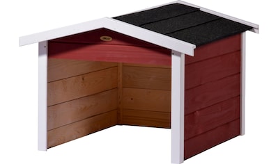 Mähroboter-Garage, aus Holz in rot, mit Bitumen-Dach