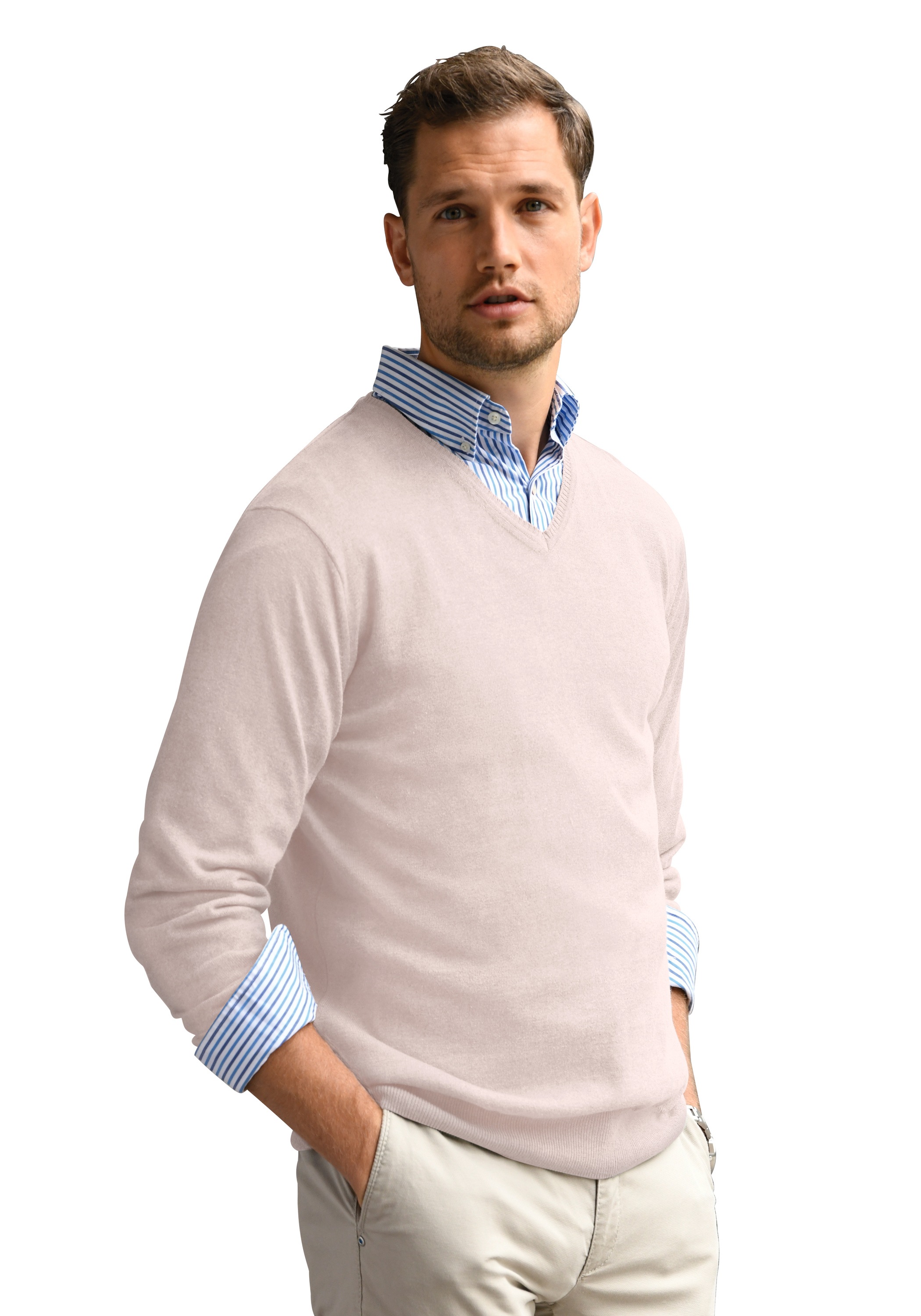 Louis Sayn V-Ausschnitt-Pullover »aus 100% Baumwolle Pima Cotton«, mit Rippbündchen
