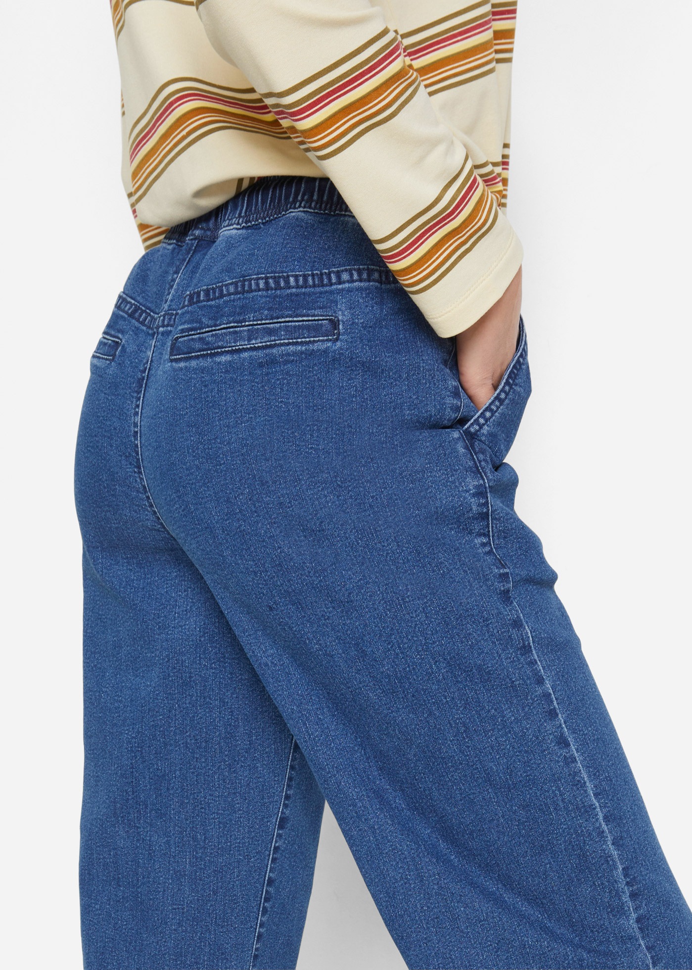 bonprix Weite Jeans »Wide Leg Jeans Mid Waist, Stretch« Loose Fit Passform, mit elastischem Bund und Tunnelzug