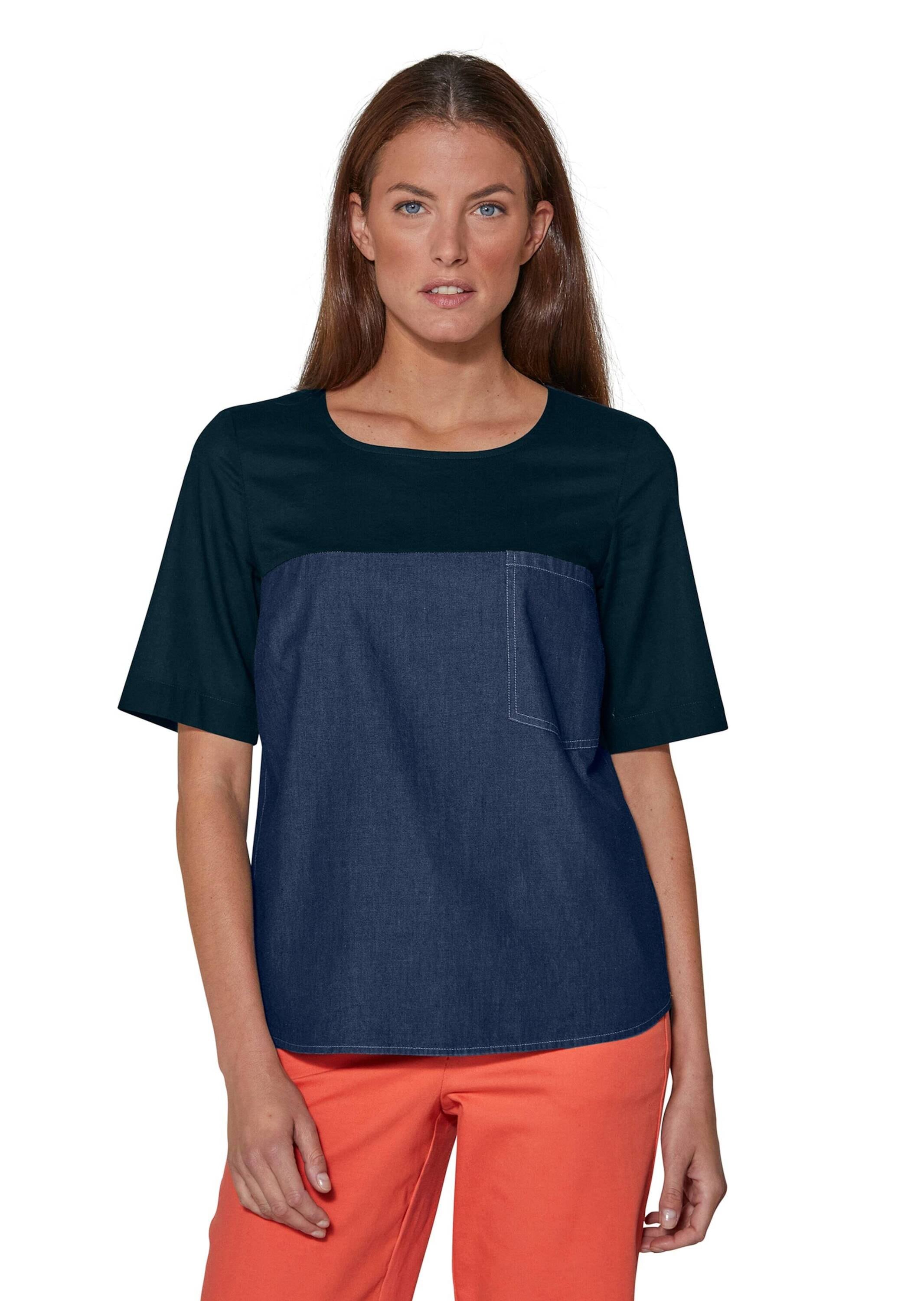 MADELEINE Kurzarmbluse »Blusenshirt Shirt aus Denim und Jersey«