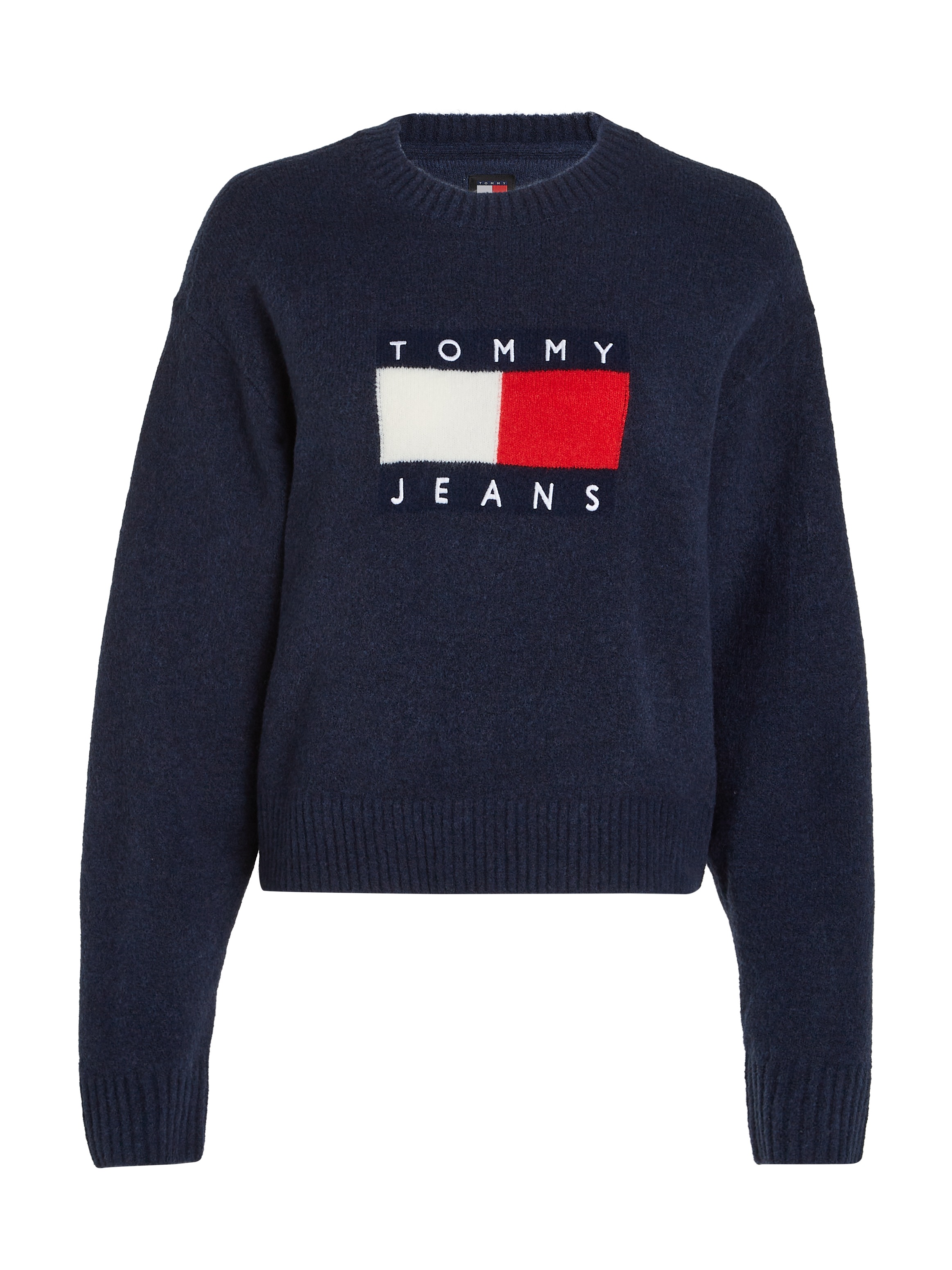 Tommy Jeans Curve Strickpullover »TJW MELANGE FLAG SWEATER EXT«, in Großen Größen, mit Wollanteil & Elasthan