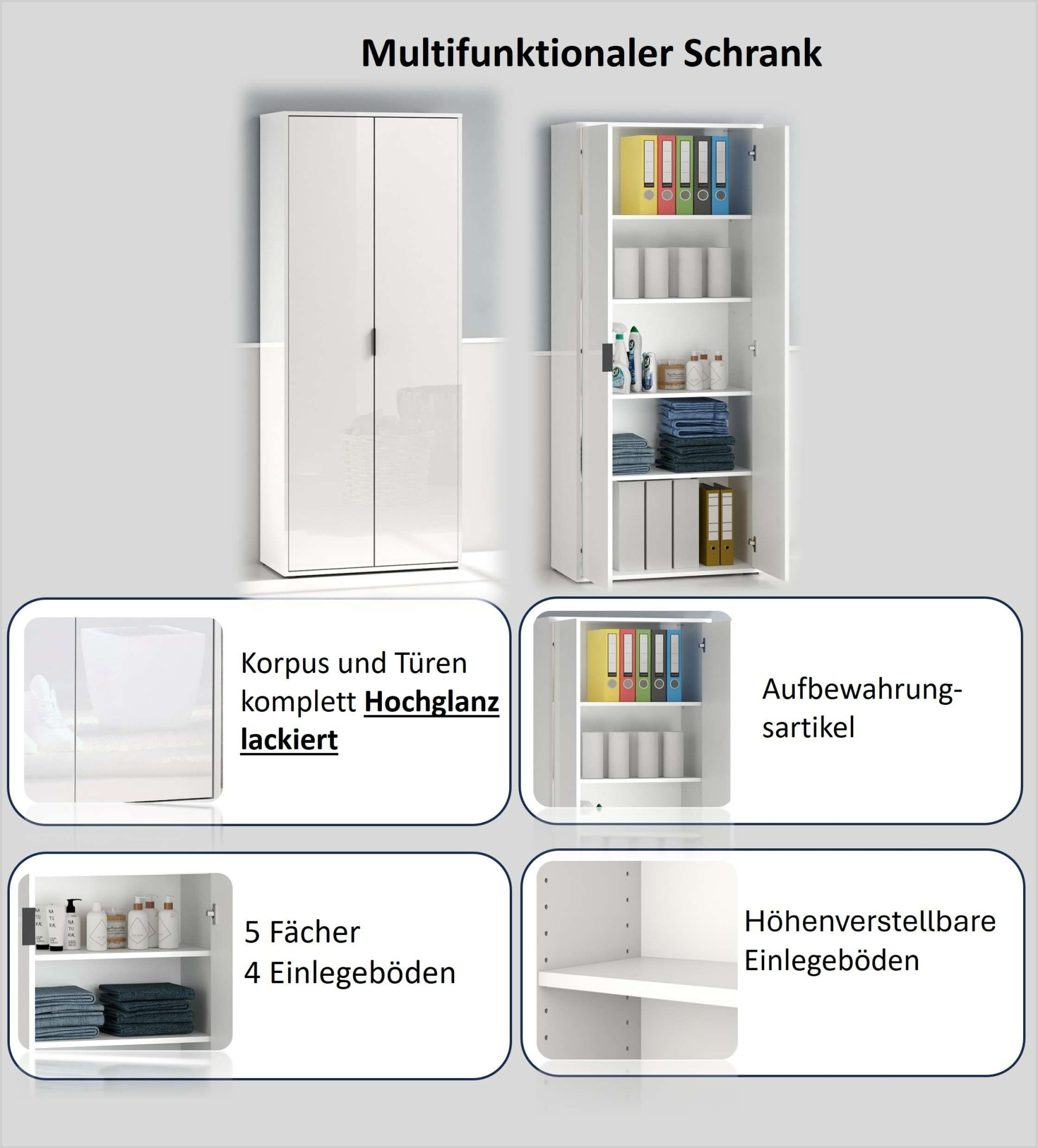 INOSIGN Mehrzweckschrank »Stauraumschrank , Breite 72,5 cm , Höhe 178 cm« 1 Stk. tlg. 2 Türen, 4 Einlegeböden-Schrank hochglanz lackiert