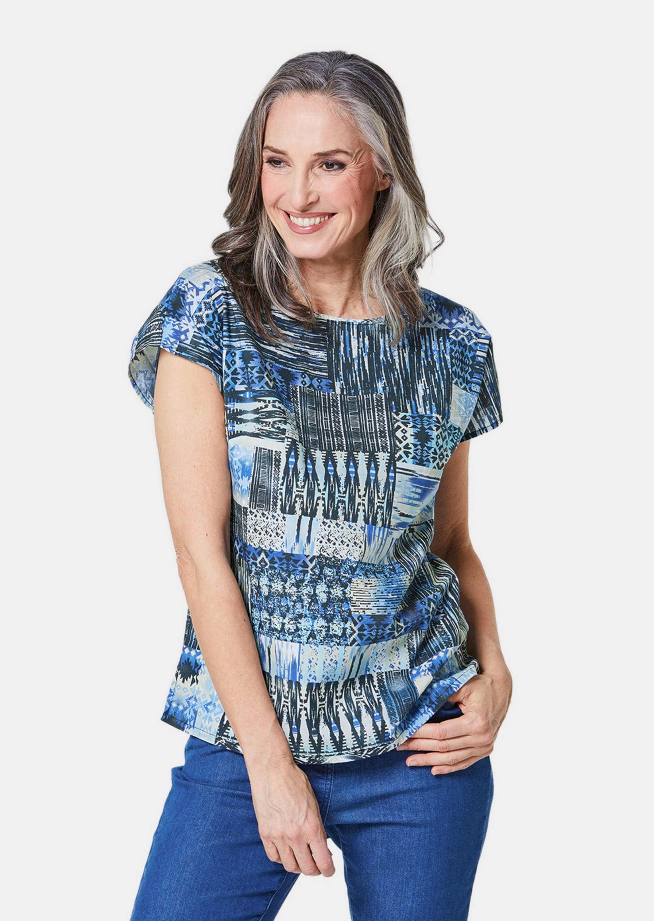 GOLDNER Druckbluse »Kurzgröße Ultraleichte Druckbluse aus reiner Baumwolle«