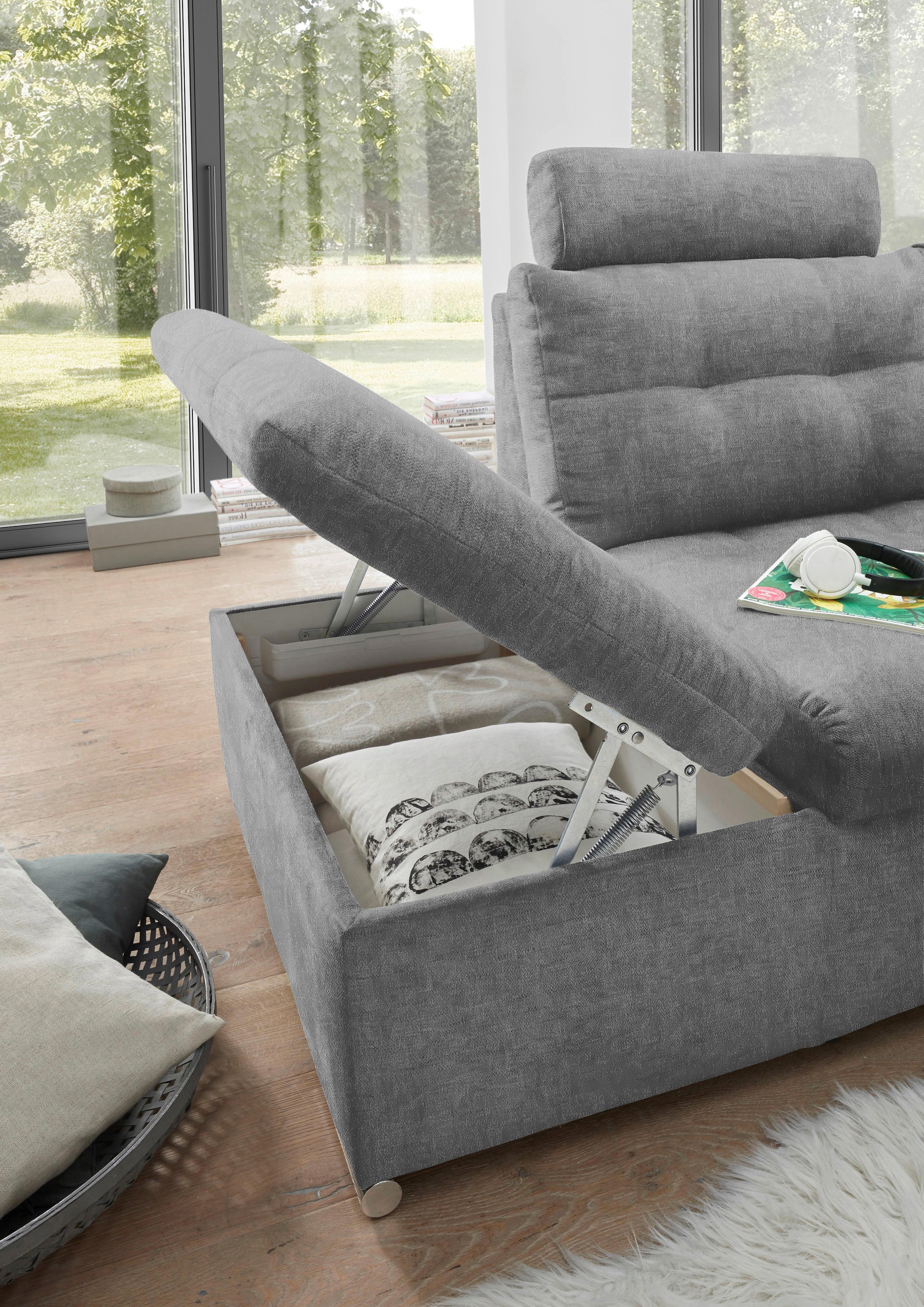 ED EXCITING DESIGN Wohnlandschaft »Nalo U-Form«, mit Bettfunktion, Bettkasten, Kopfstützen, Nierenkissen etc.