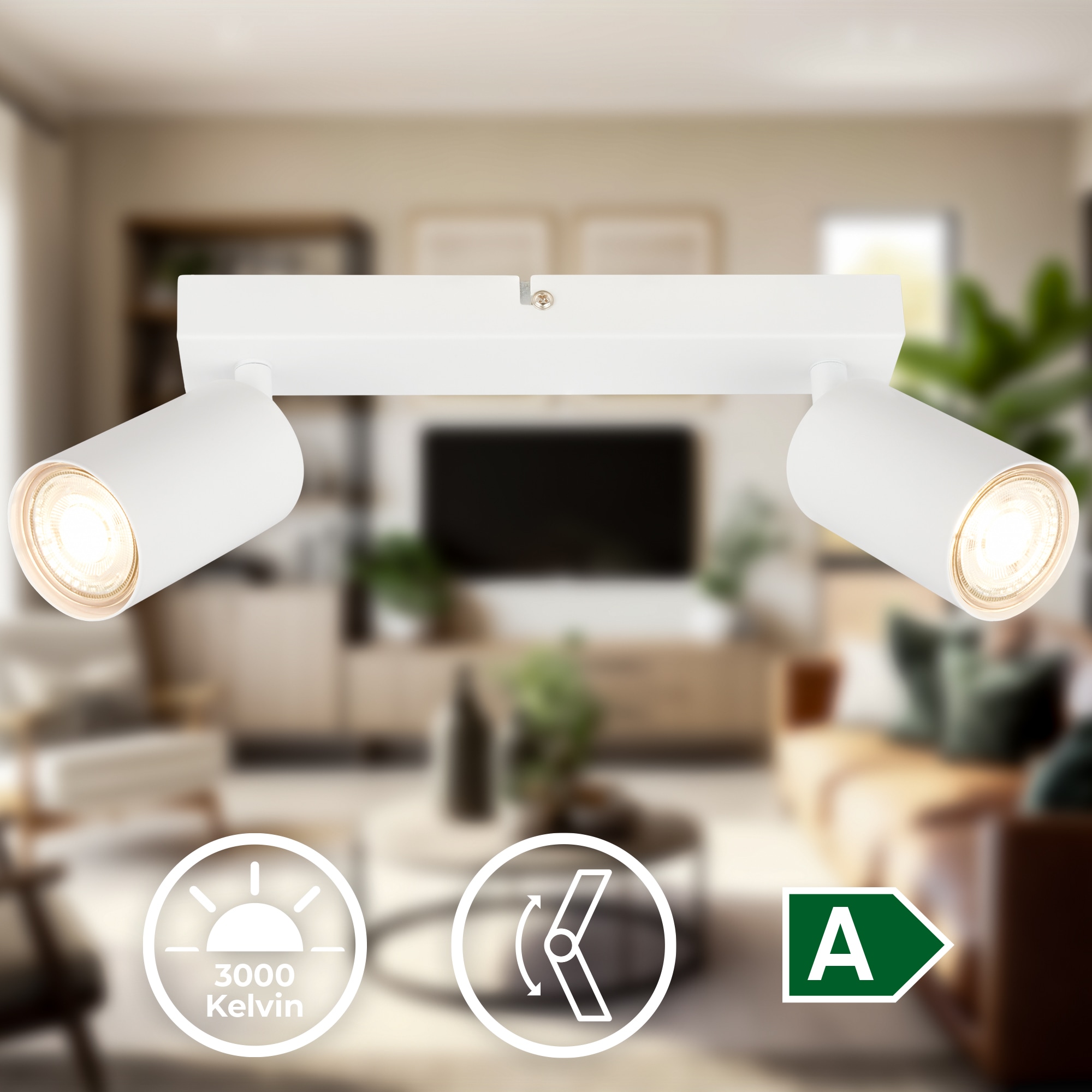 B.K.Licht Deckenstrahler »BK_DS1630 EEK A LED Deckenlampe, Schwenkbar, Deckenspot« GU10 1 Stk. Warmweiß Inkl. 2x GU10, 3.000 K, 450Lm, 2W, 15,5 x 5,5 x 25,5 cm, Weiß