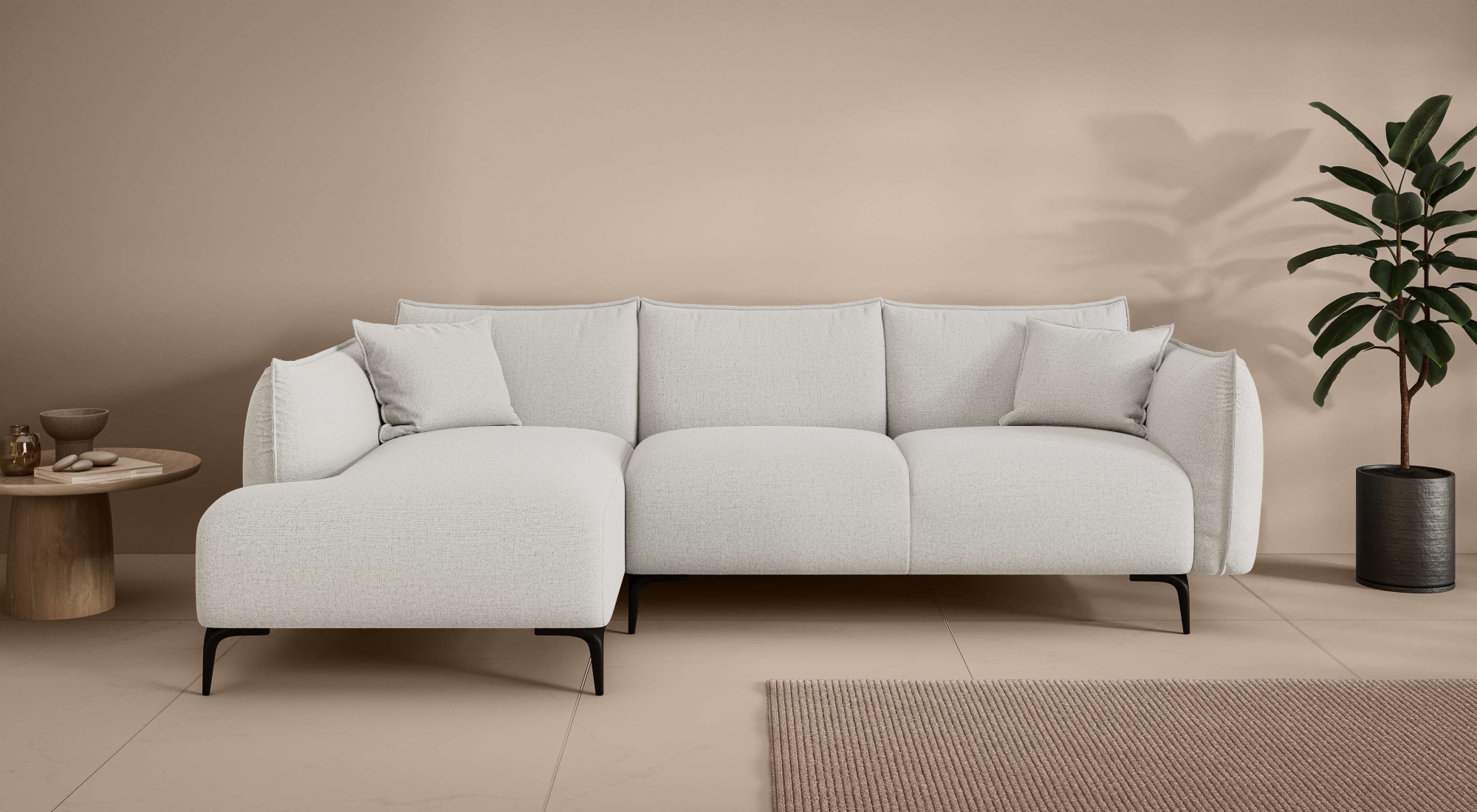 LeGer Home by Lena Gercke Ecksofa »Adelita mit Ottomane links oder rechts bestellbar, B/H/T 270/97/168«, L-Form mit Wellenunterfederung, enthält 2 Zierkissen