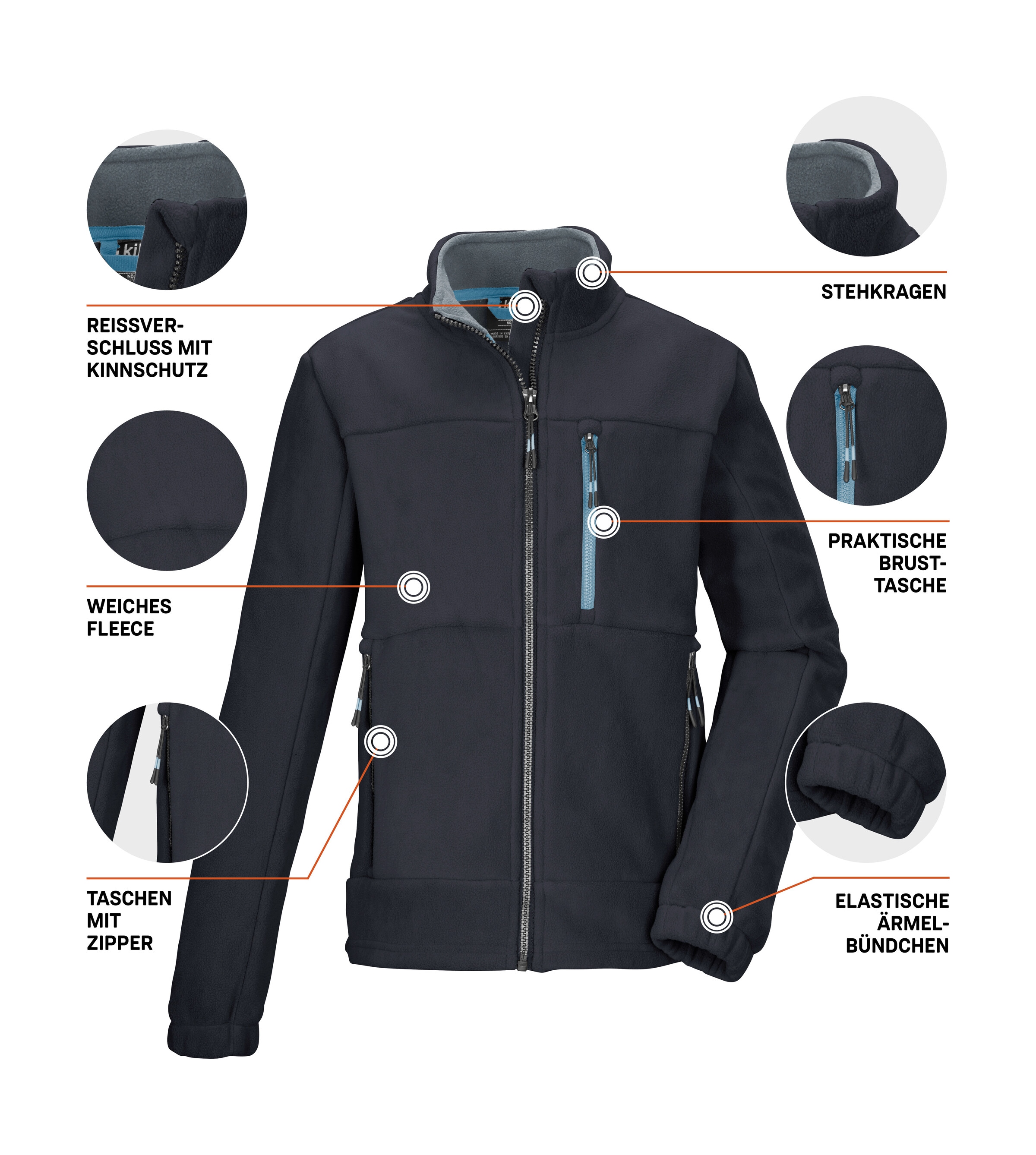 Killtec Fleecejacke »KOW 225 BYS FLC JCKT«, Kinder Fleecejacke mit Stehkragen, Kinnschutz und Zipper-Taschen