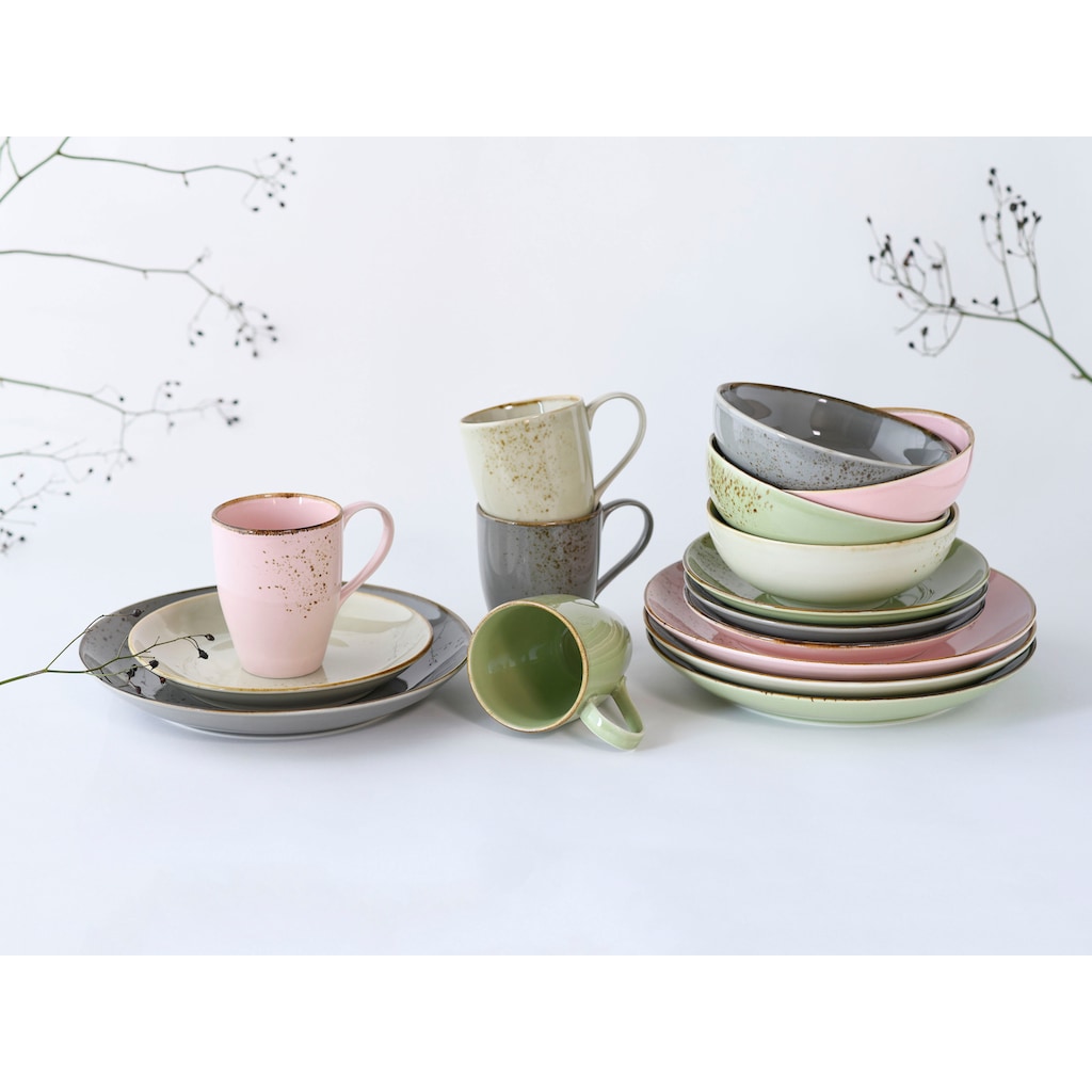 CreaTable Kombiservice »Geschirr-Set NATURE COLLECTION Vintage Garden«, (16 tlg., Kaffeeservice und Tafelservice im Set, für 4 Personen)